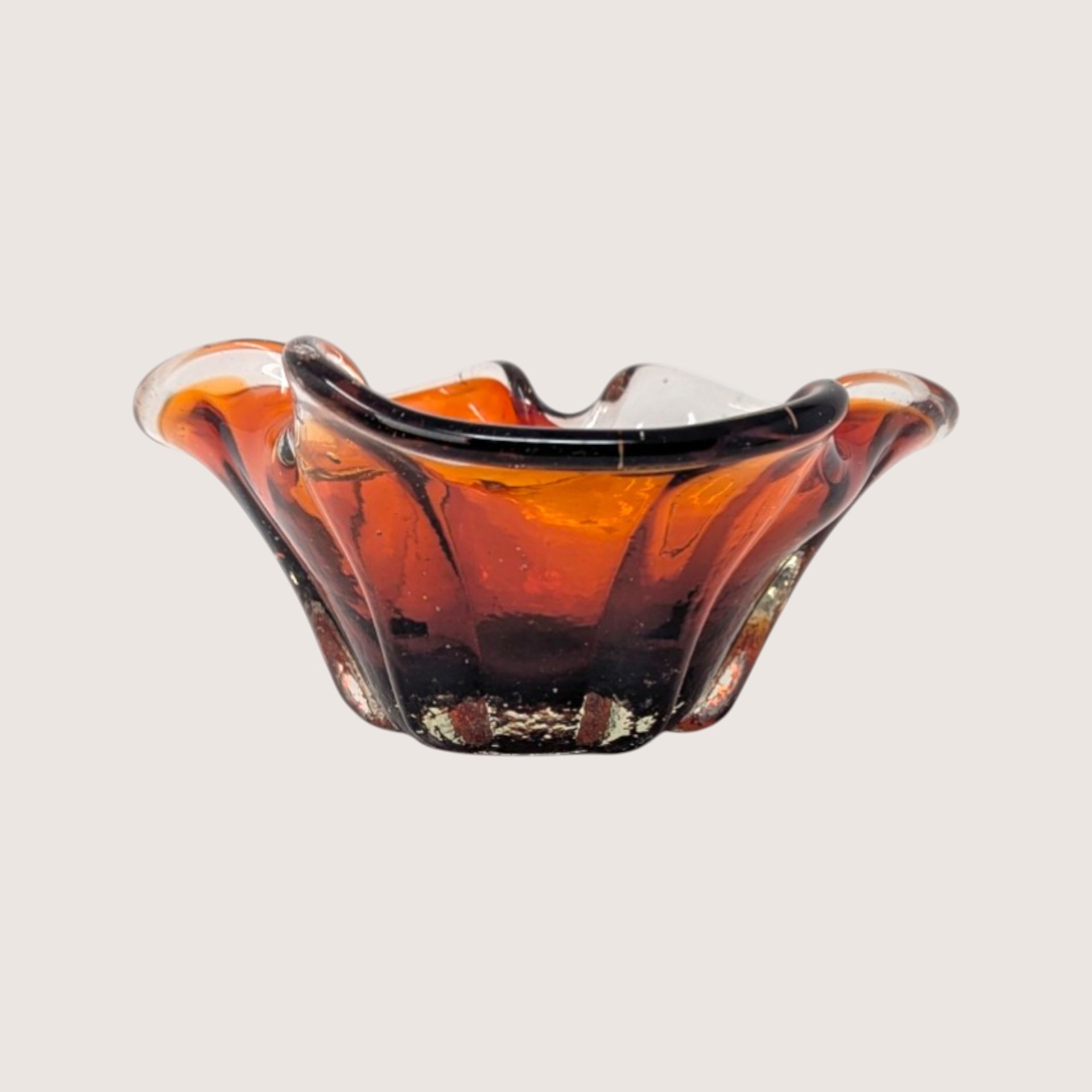 Vintage Murano Amber to Red Gradient Hand Blown Glass Art Bowl