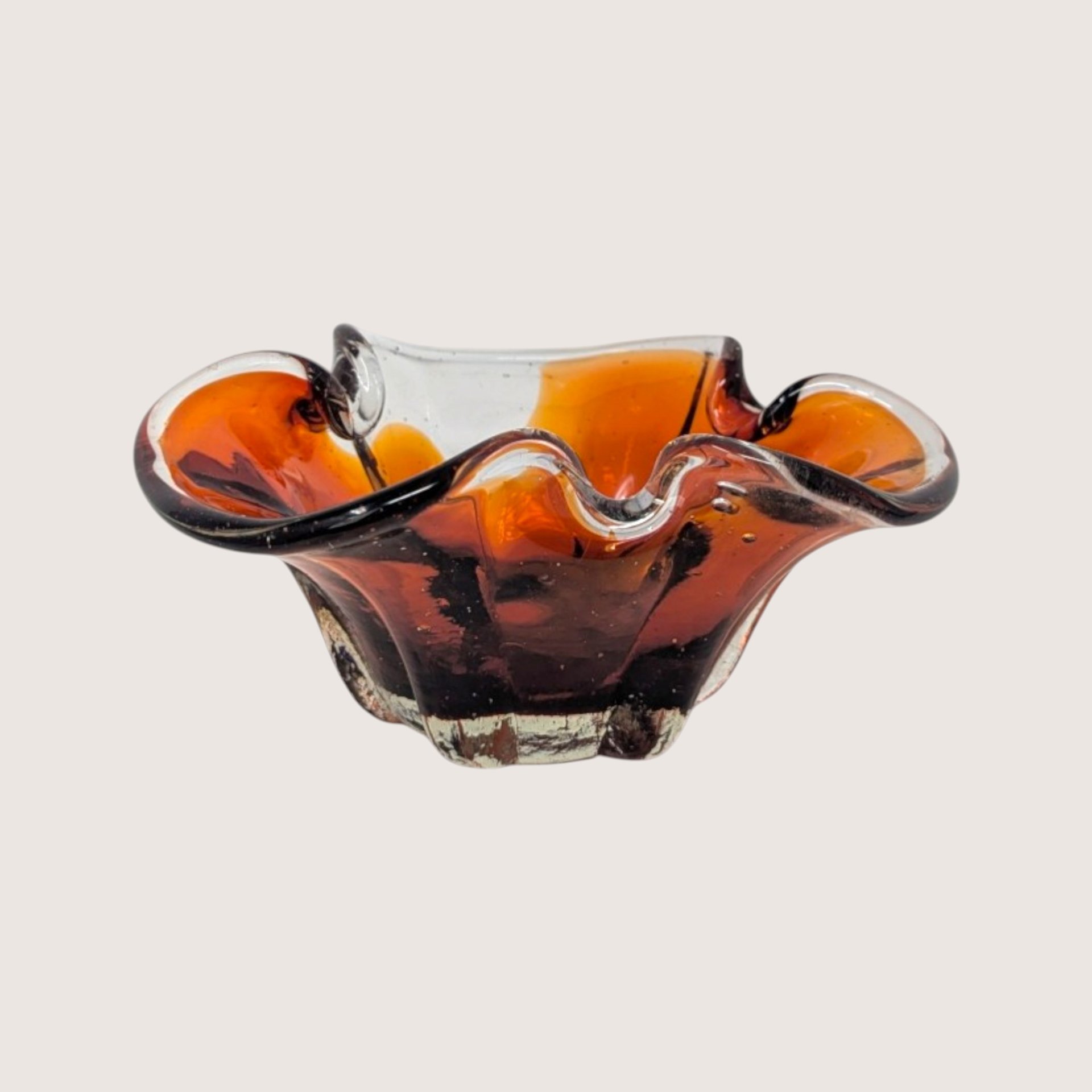 Vintage Murano Amber to Red Gradient Hand Blown Glass Art Bowl