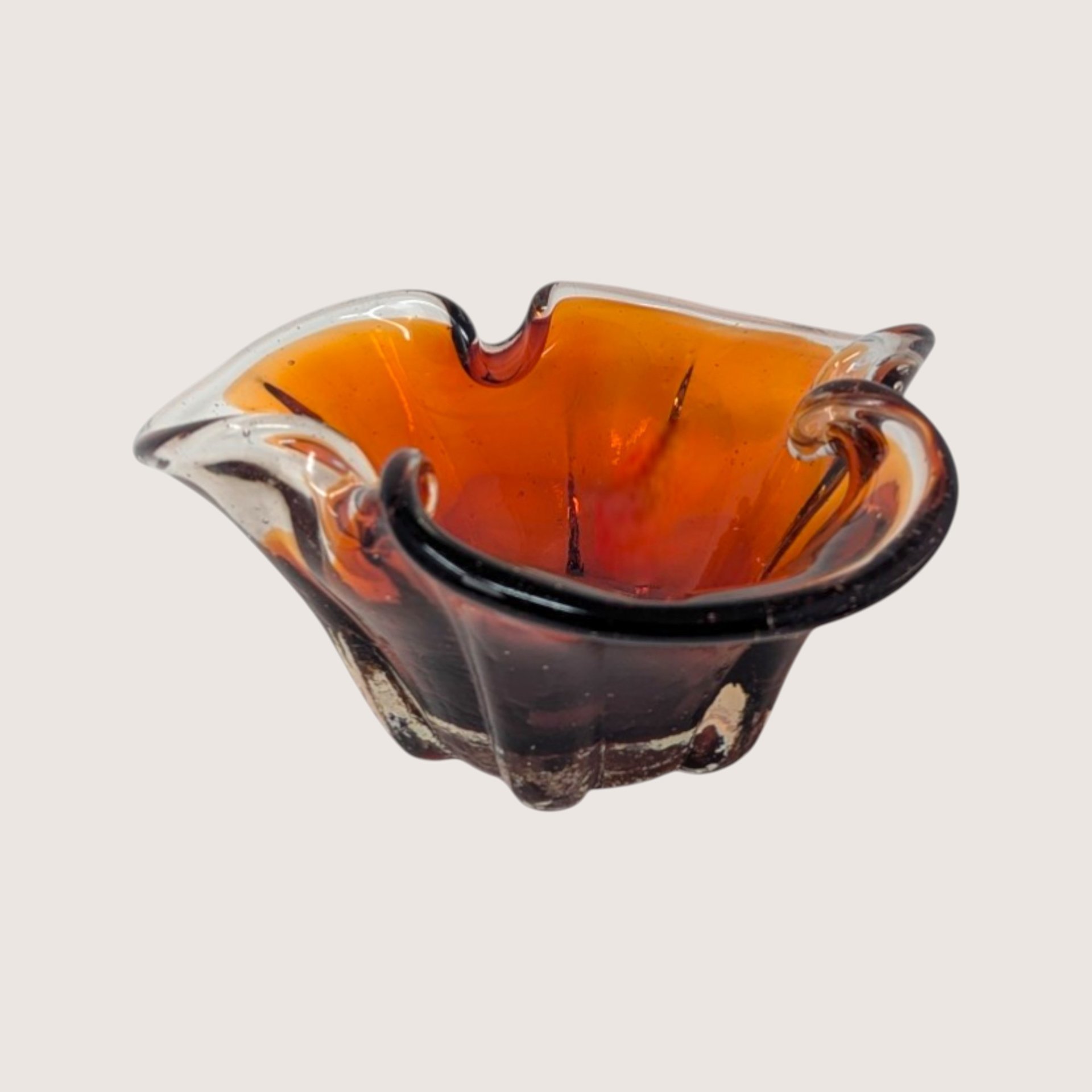 Vintage Murano Amber to Red Gradient Hand Blown Glass Art Bowl