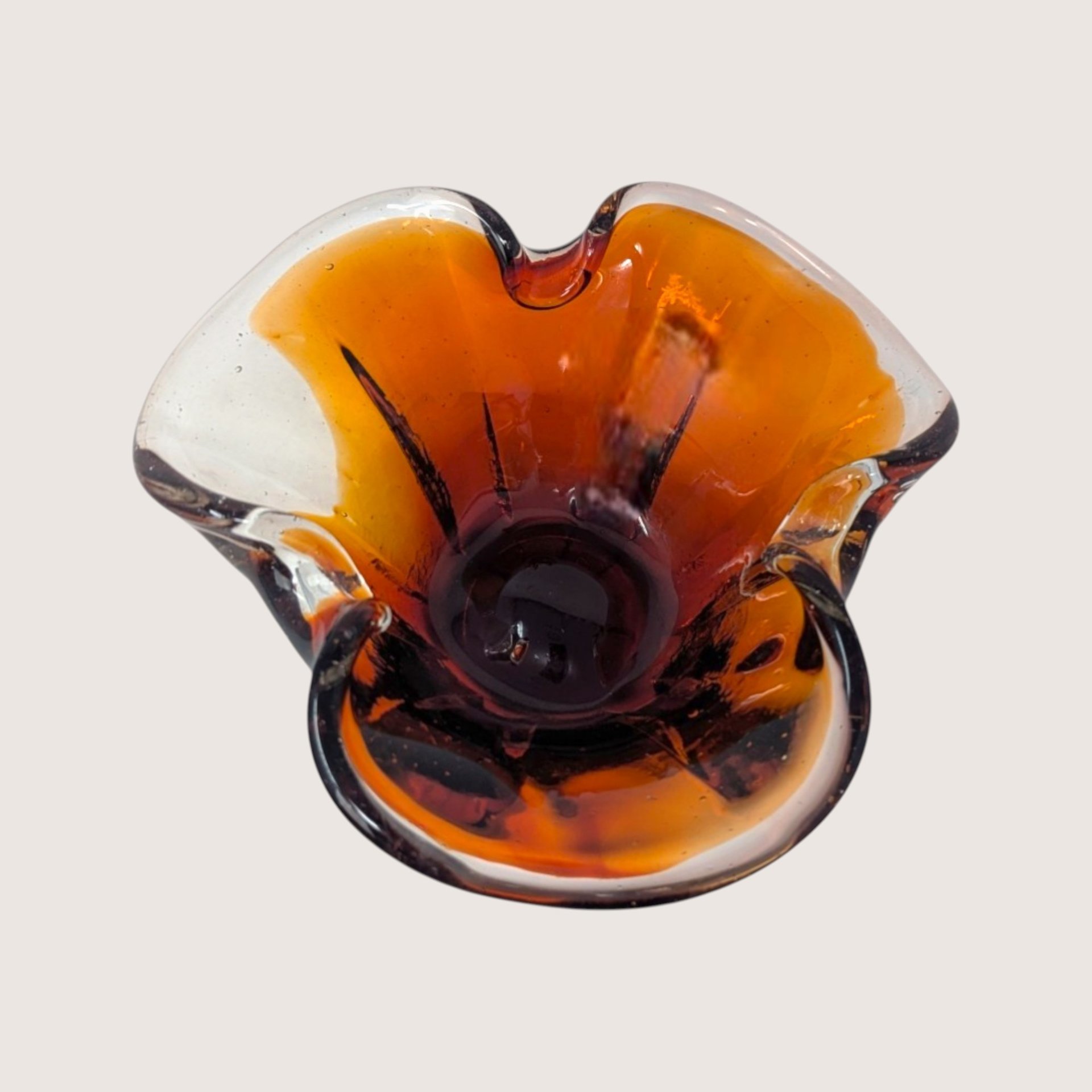 Vintage Murano Amber to Red Gradient Hand Blown Glass Art Bowl