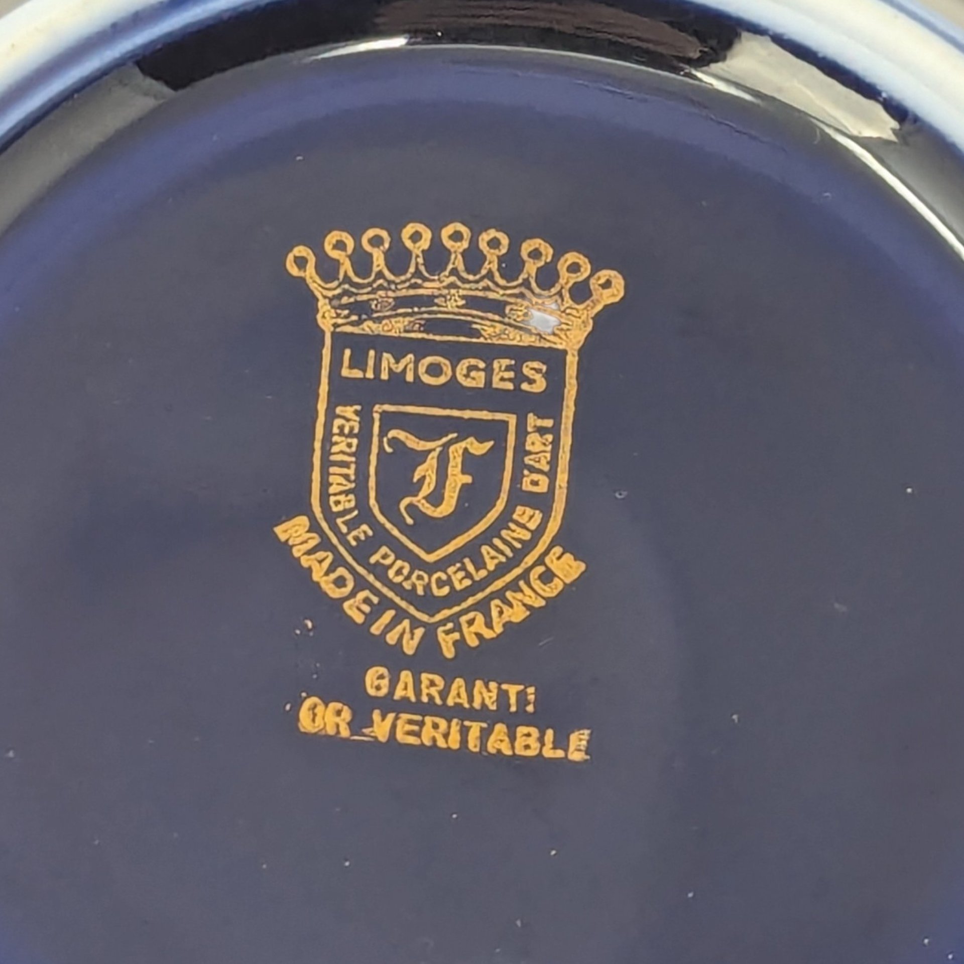 Vintage Limoges Cobalt Blue Porcelain Ashtray Gilded Romantic Scene