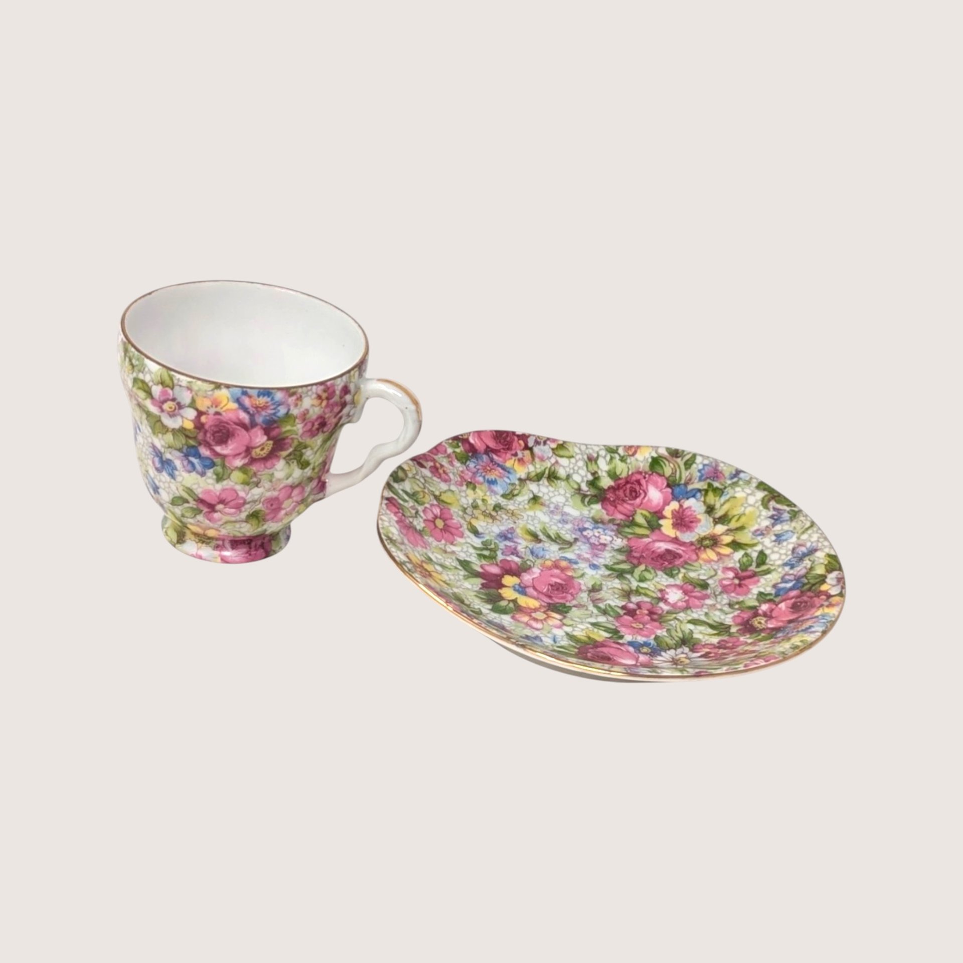 1940s Trimont Floral Demitasse Cup and Saucer Occupied Japan 