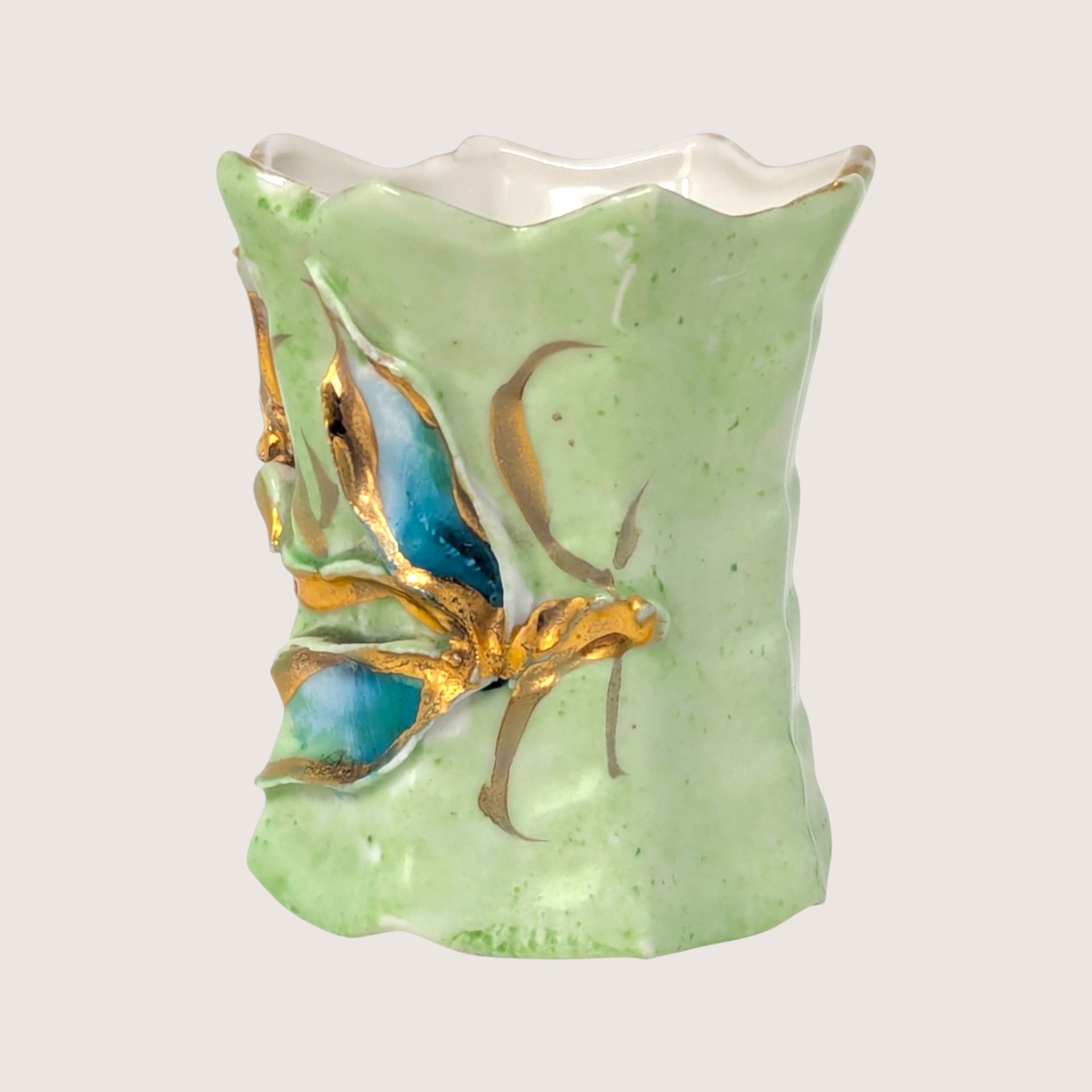 1920s Floral Ceramic Toothpick Holder Rose with Gold Accent