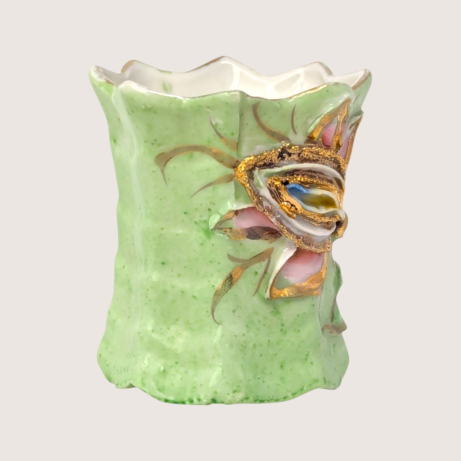 1920s Floral Ceramic Toothpick Holder Rose with Gold Accent
