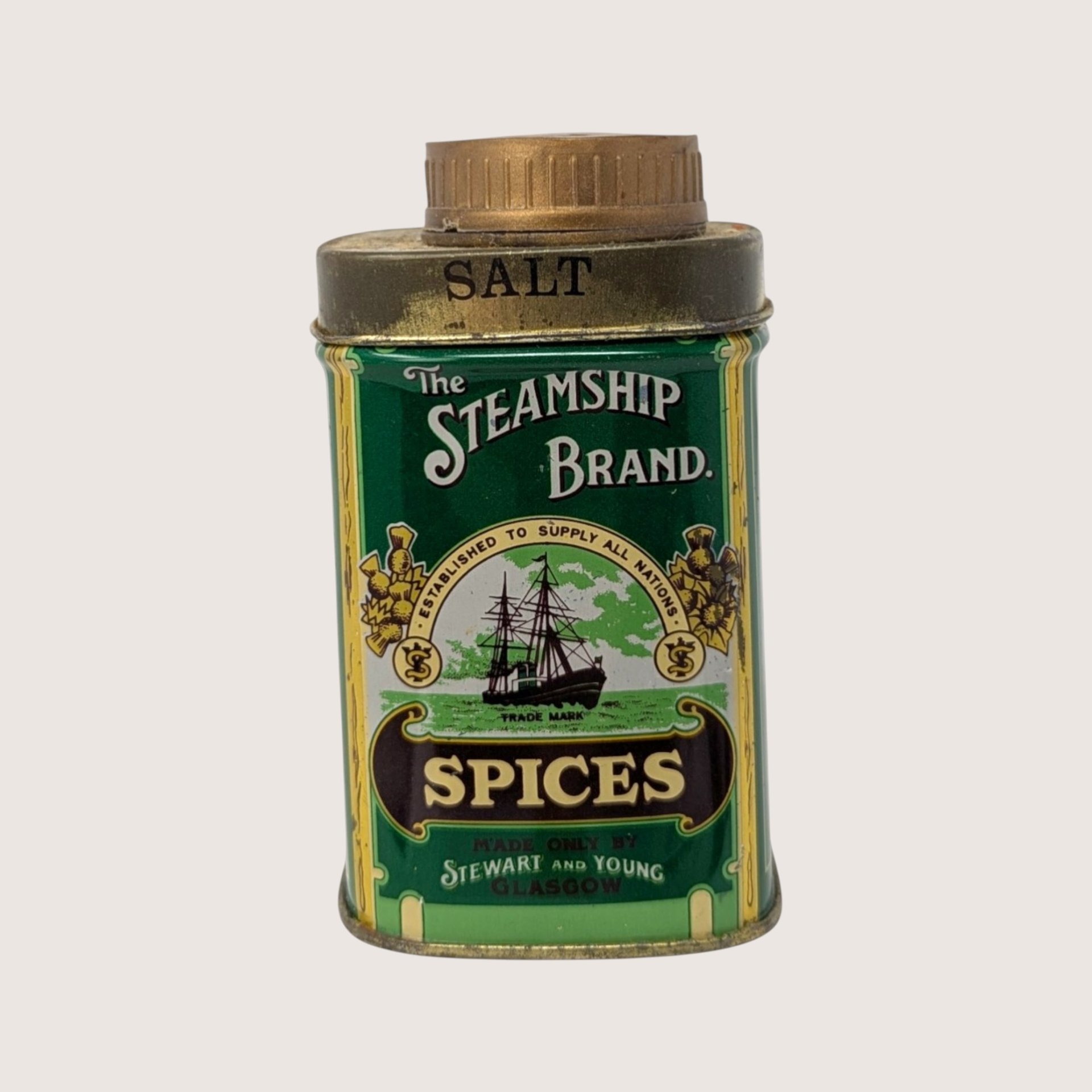1920s Steamship Brand Stewart and Young Glasgow Spices Tin