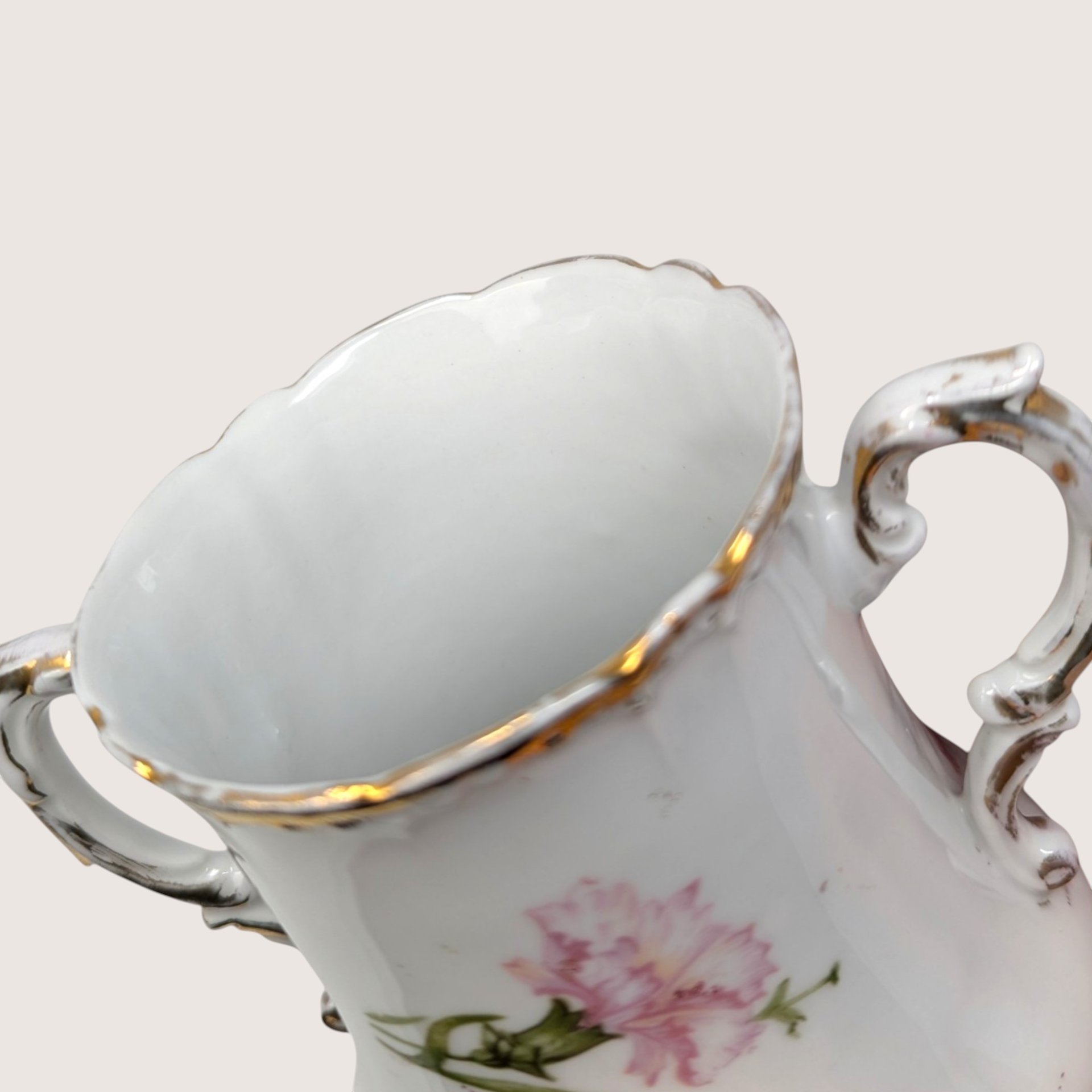 1910s Royal Bavarian PM Porcelain Creamer Sugar Bowl Pink Floral Set