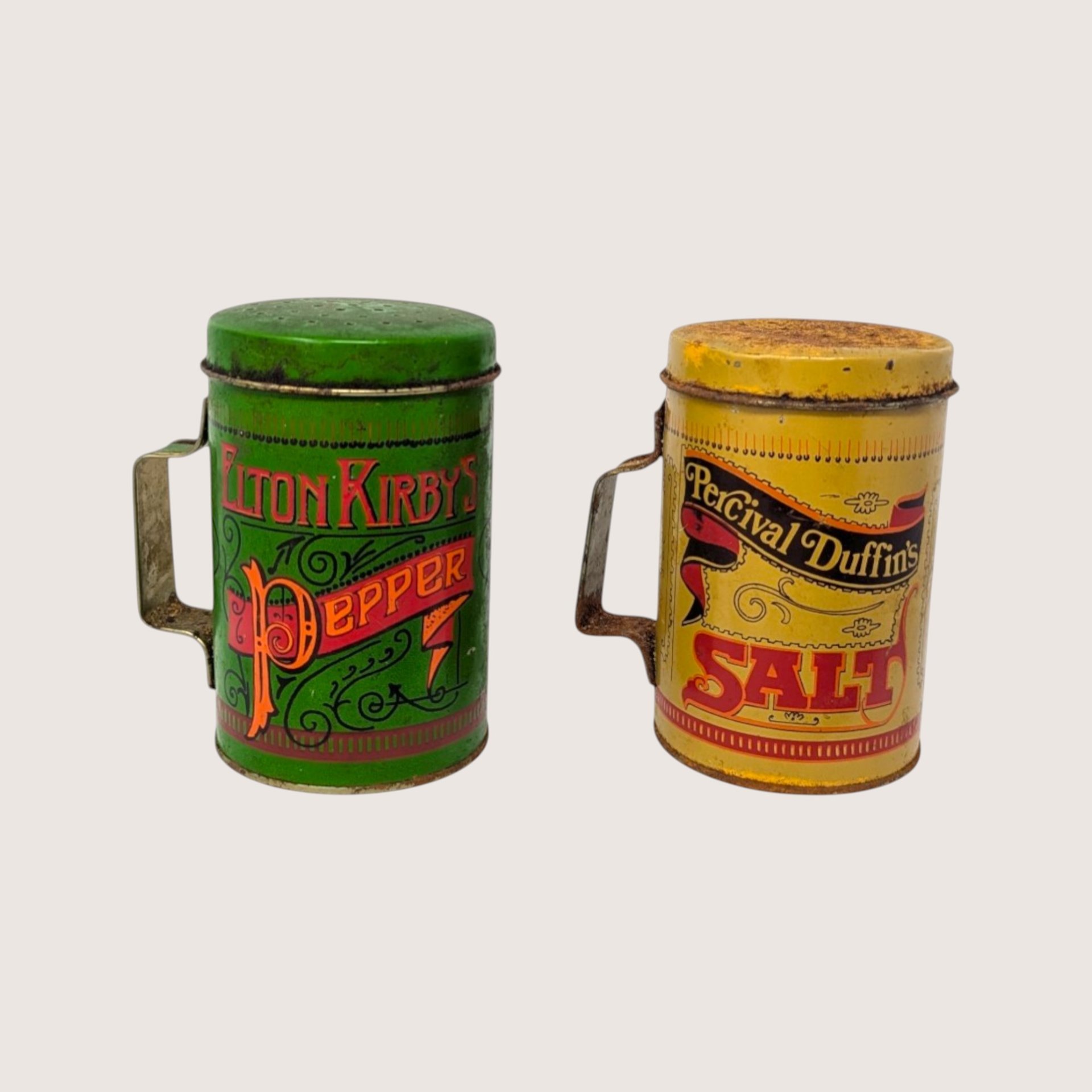 1960s Elton Kirby Percival Duffin Tin Salt Pepper Shakers 