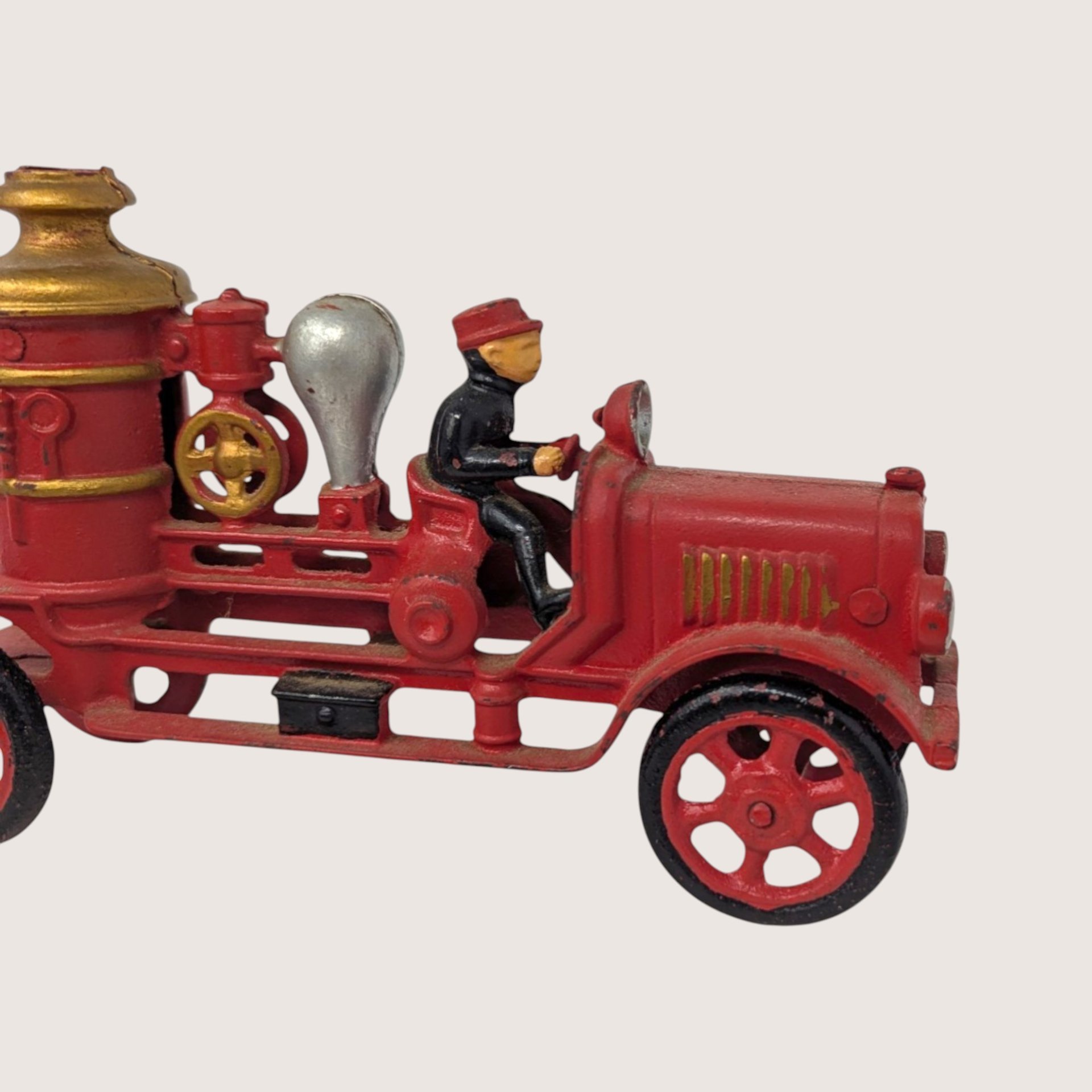 1930s Hubley Cast Iron Pumper Fire Engine with Toy Driver 