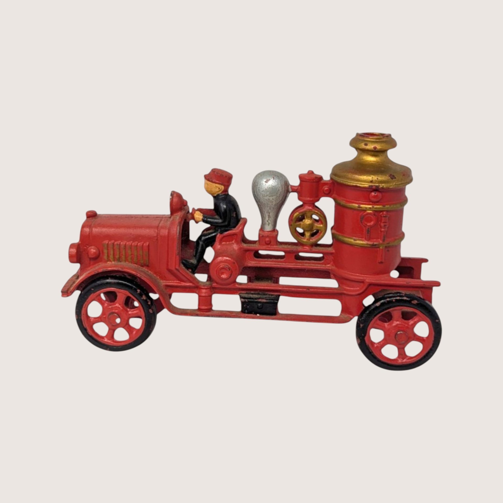 1930s Hubley Cast Iron Pumper Fire Engine with Toy Driver 