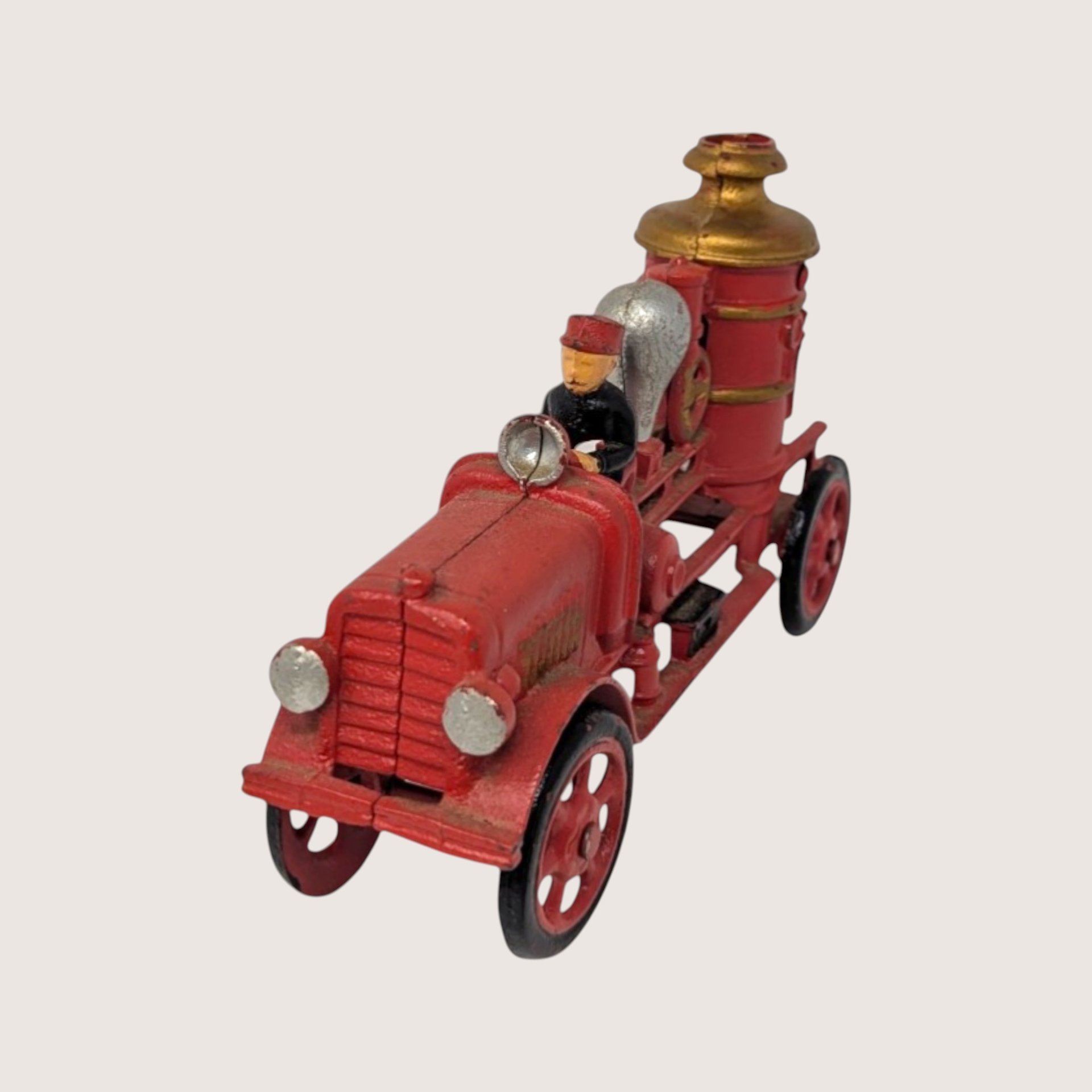 1930s Hubley Cast Iron Pumper Fire Engine with Toy Driver 