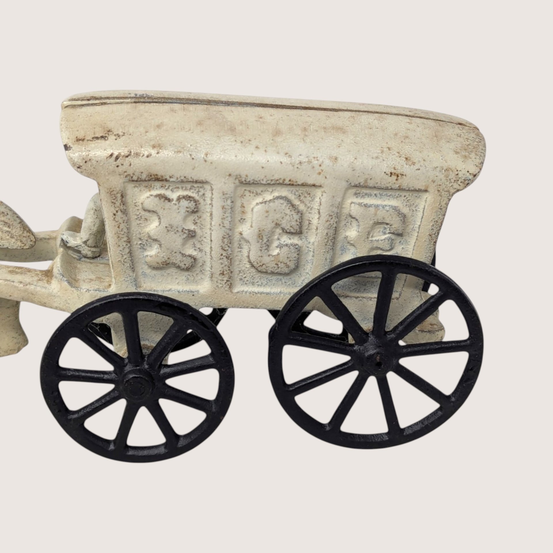 1920s Cast Iron Horse Drawn Ice Cart Toy with Removable Driver