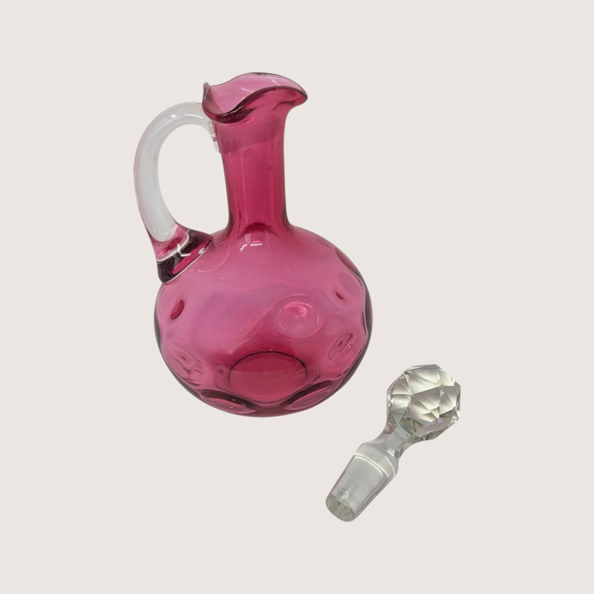 1950s Fenton Cranberry Glass Coin Dot Dot Optic Cruet