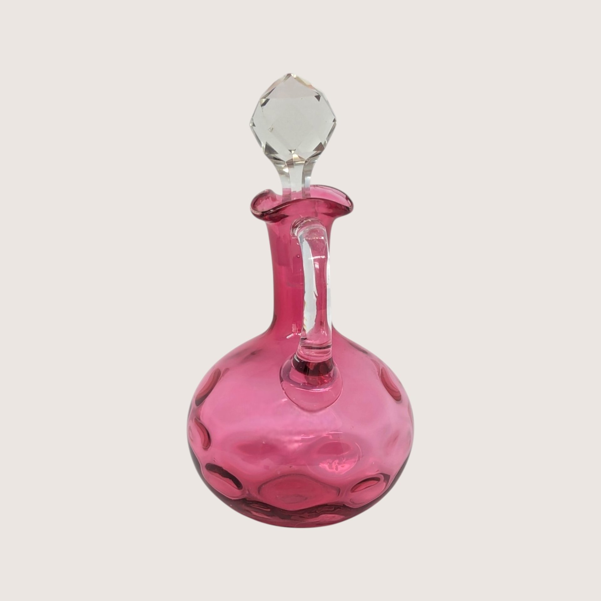 1950s Fenton Cranberry Glass Coin Dot Dot Optic Cruet