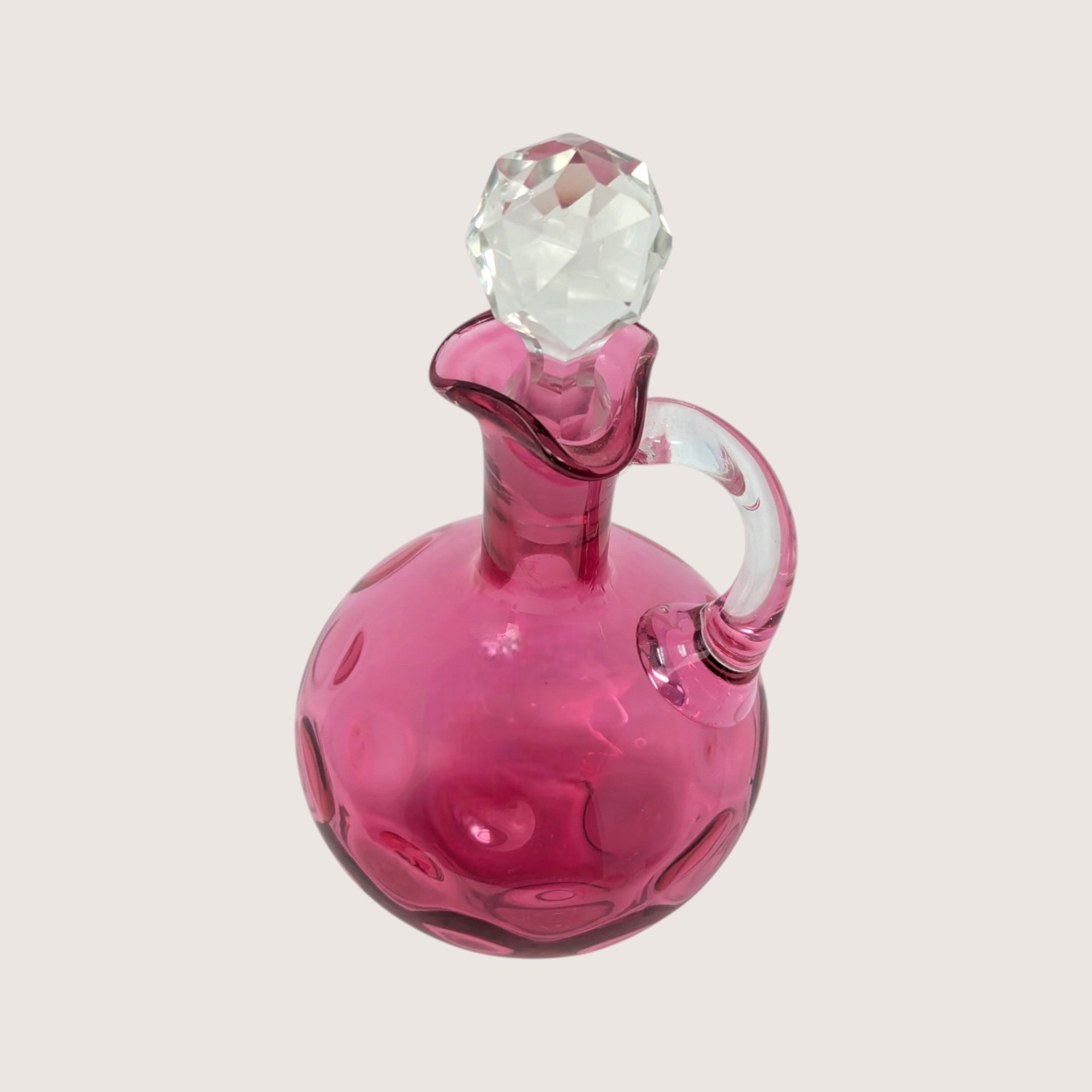 1950s Fenton Cranberry Glass Coin Dot Dot Optic Cruet