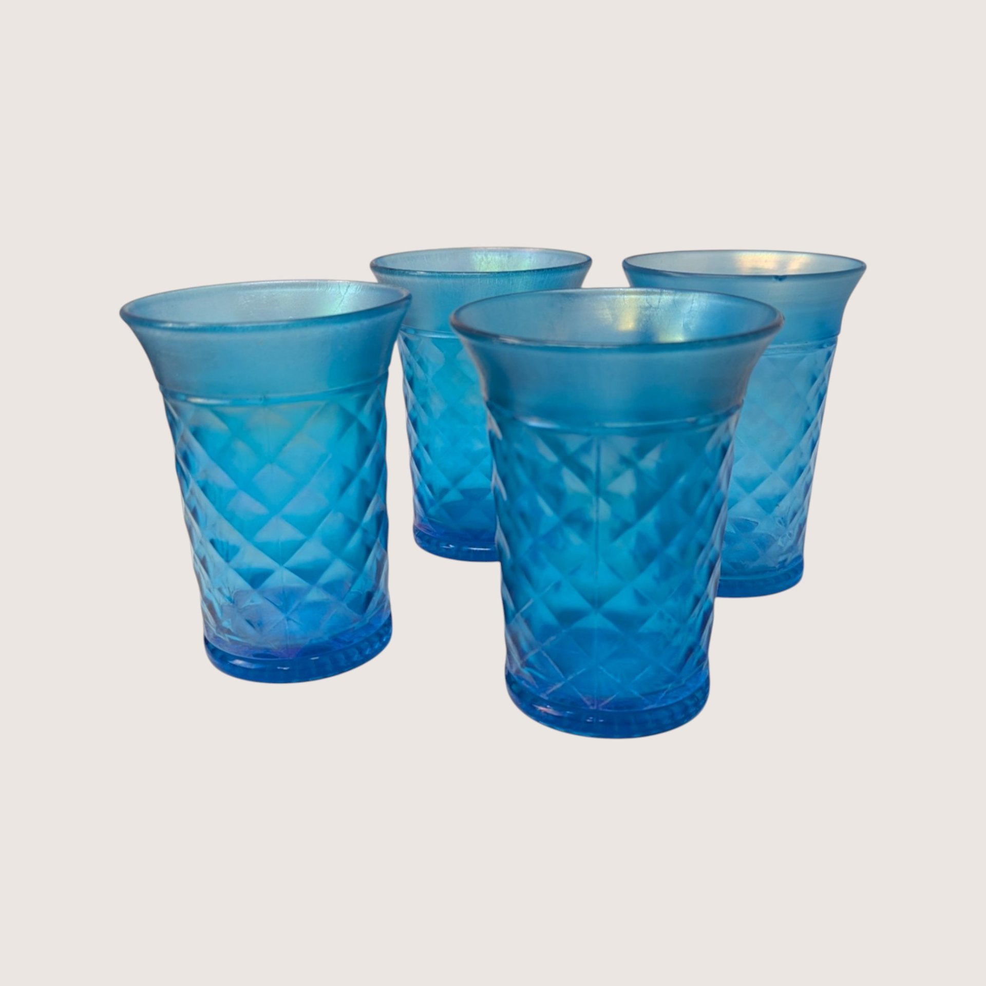 1920s Northwood Glass Celeste Blue Stretch Pitcher Tumbler Set