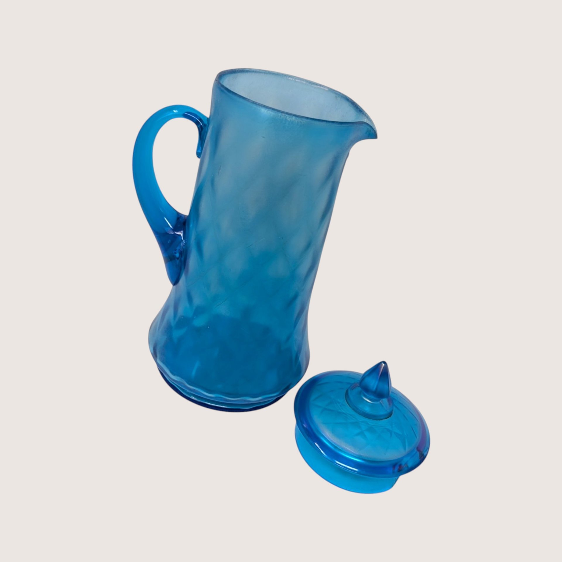 1920s Northwood Glass Celeste Blue Stretch Pitcher Tumbler Set