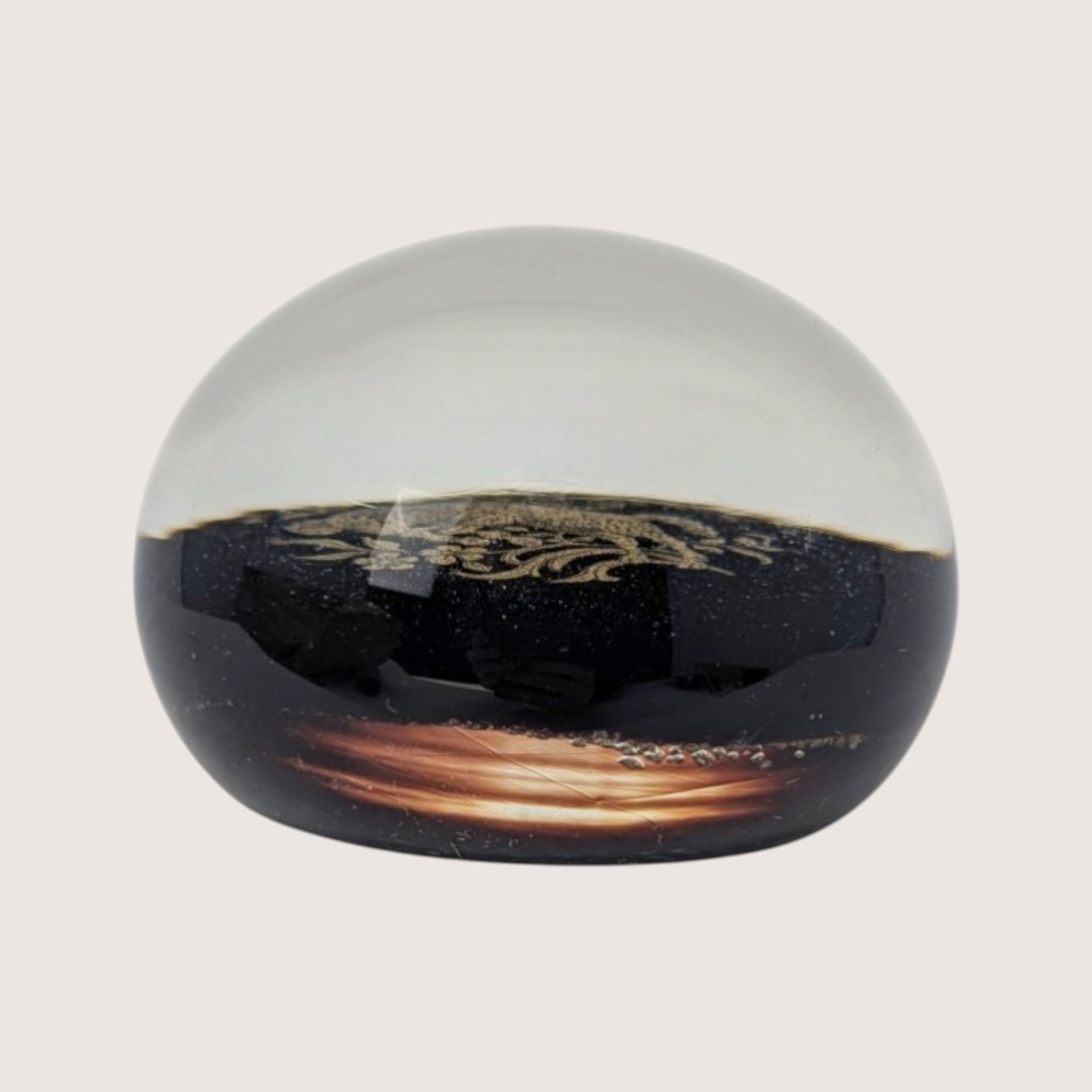 Vintage Chokin Style Gold Ram Lacquerware Glass Dome Paperweight