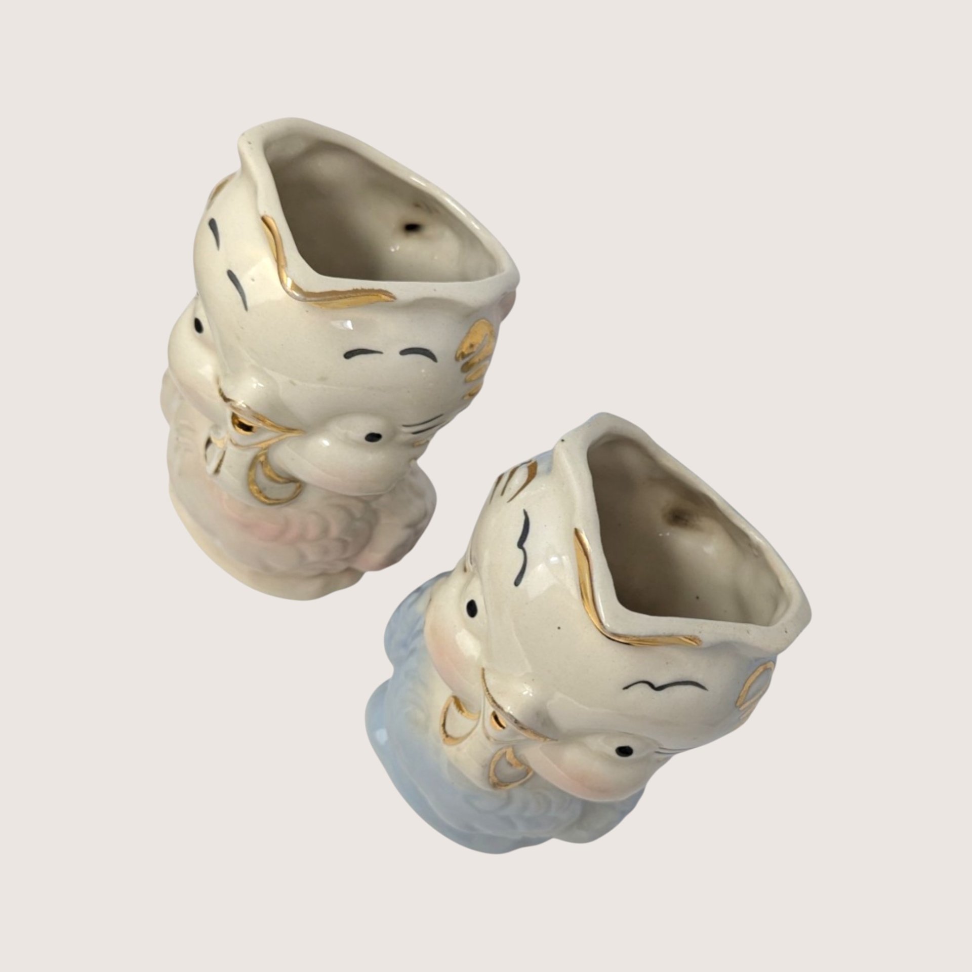 1940s Shawnee Pottery Ceramic Owl Creamer Pitcher Pair