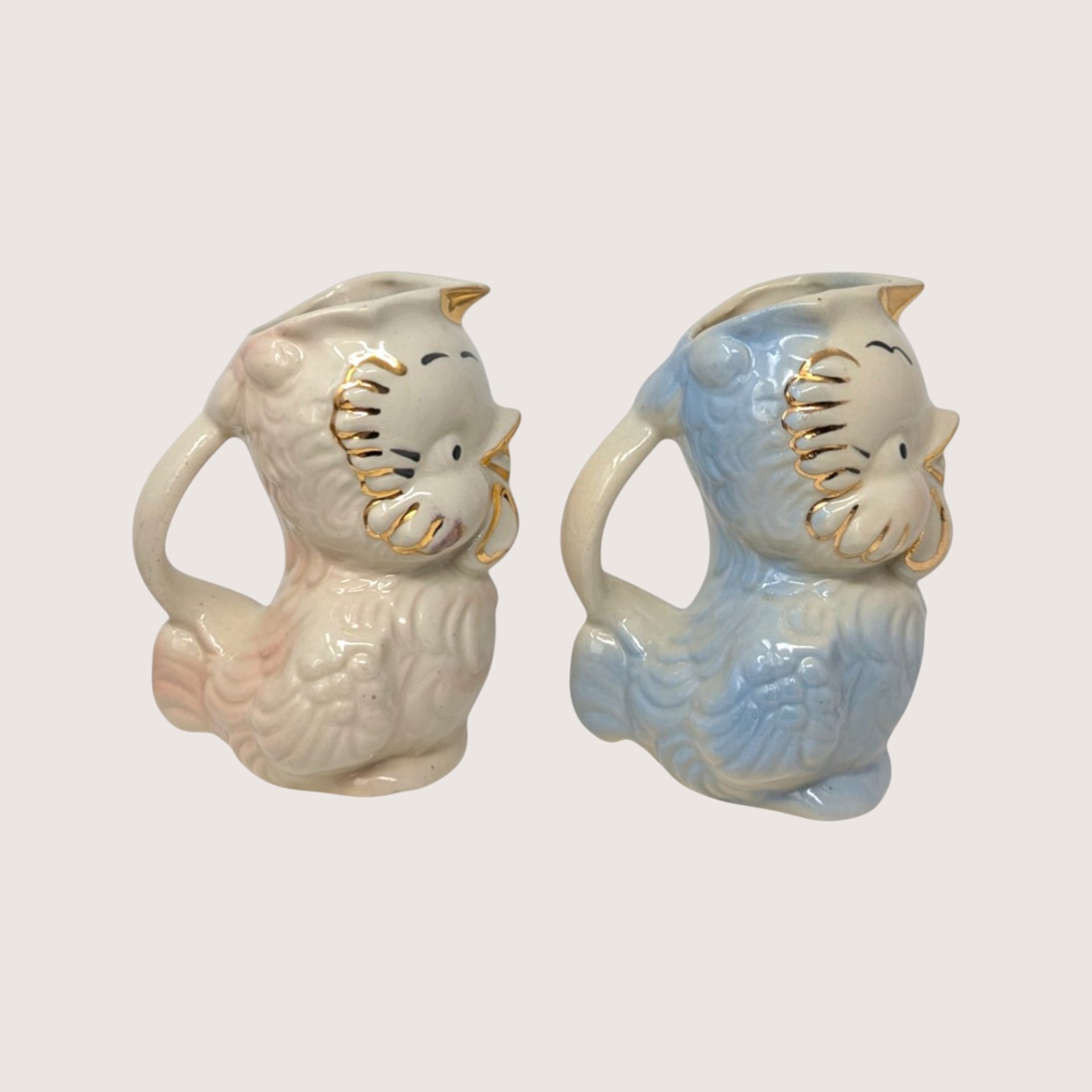 1940s Shawnee Pottery Ceramic Owl Creamer Pitcher Pair