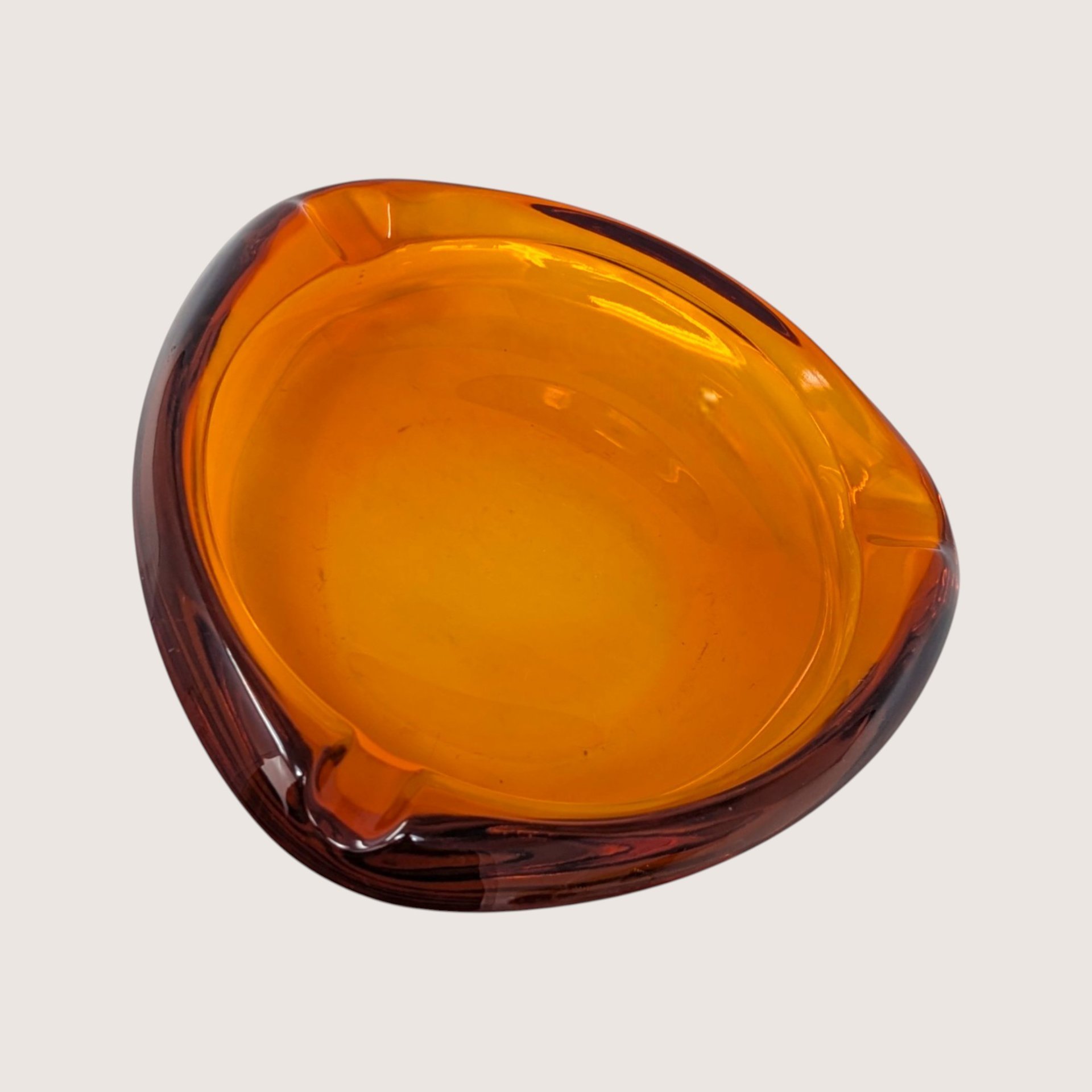 1960s Viking Glass Amber Orb Heavy Art Glass Ashtray