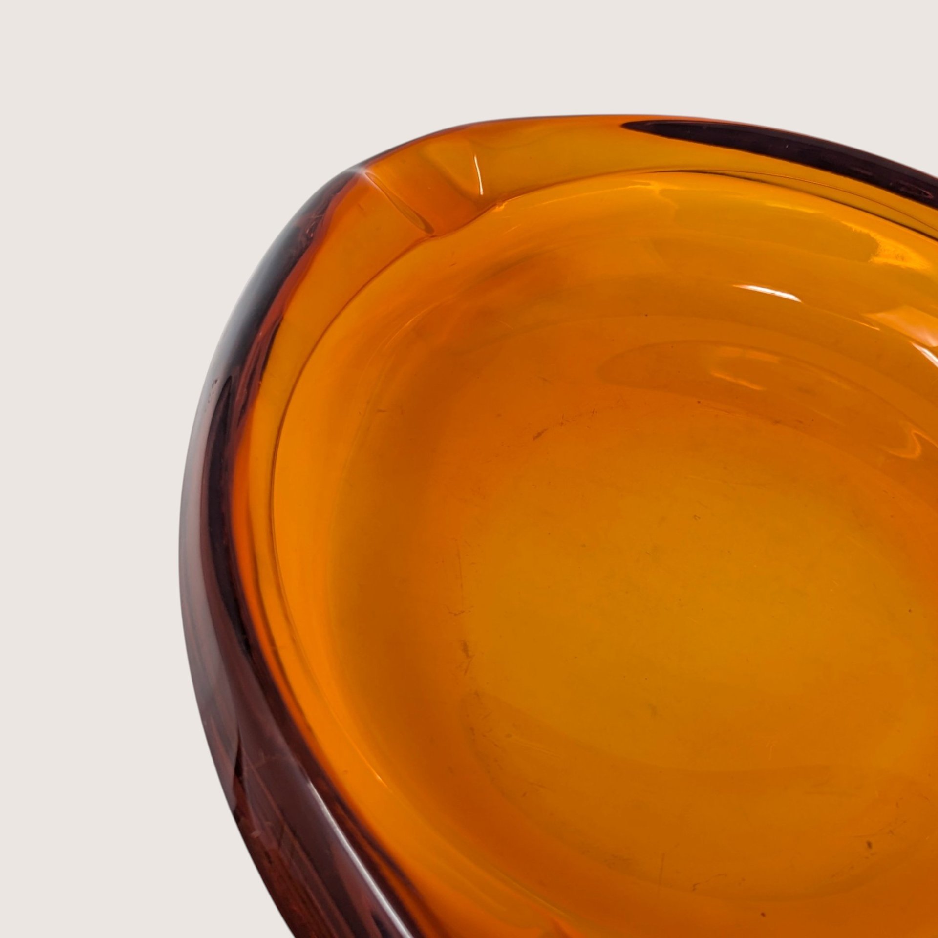 1960s Viking Glass Amber Orb Heavy Art Glass Ashtray