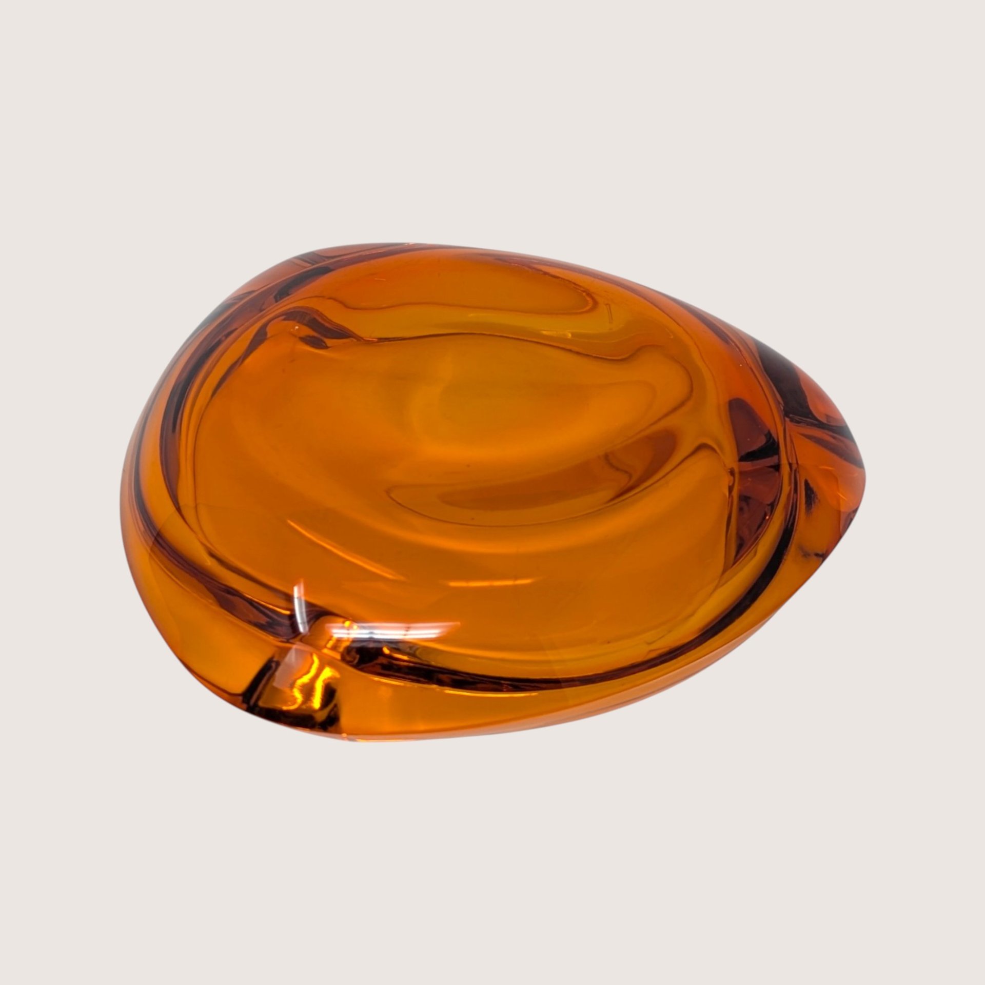 1960s Viking Glass Amber Orb Heavy Art Glass Ashtray