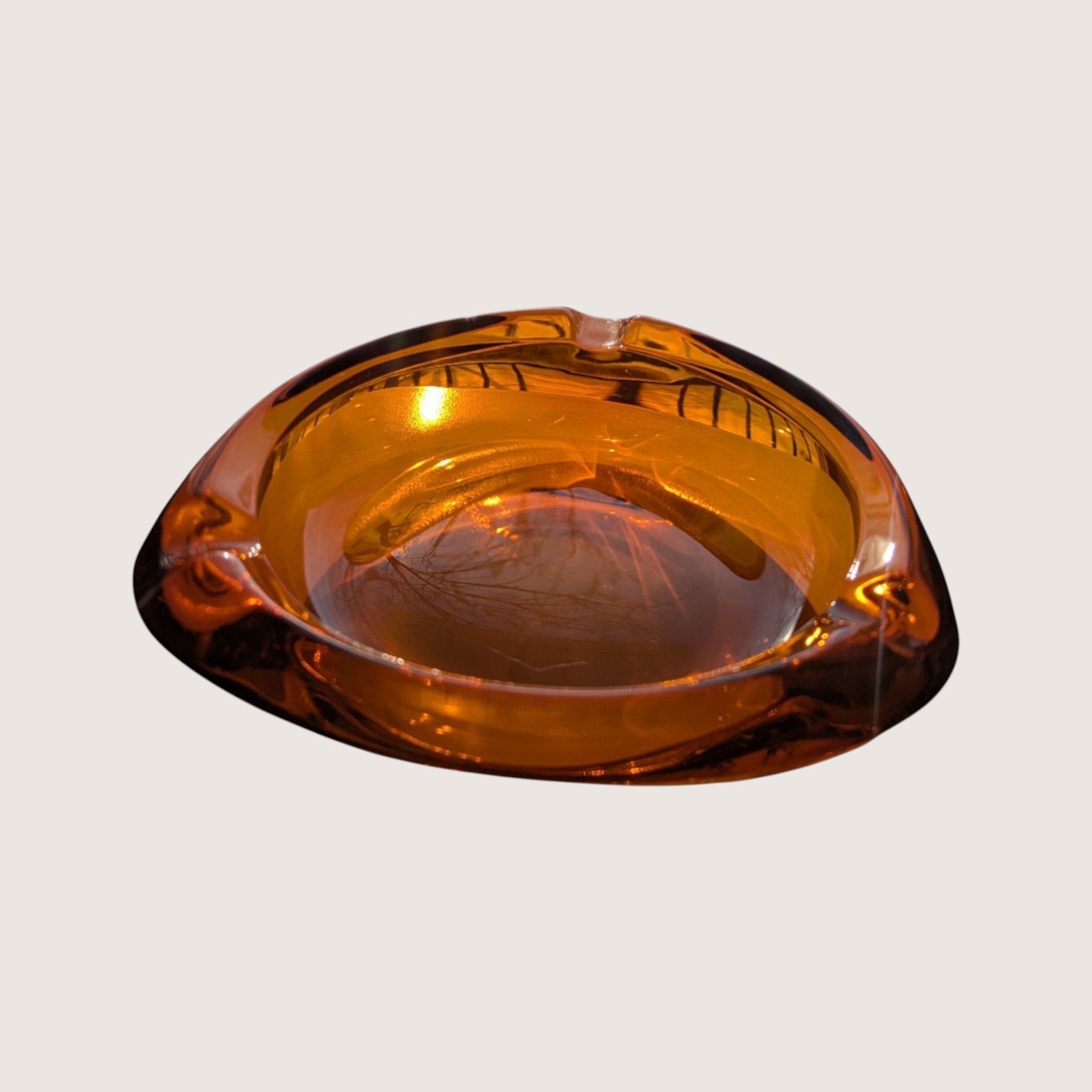 1960s Viking Glass Amber Orb Heavy Art Glass Ashtray