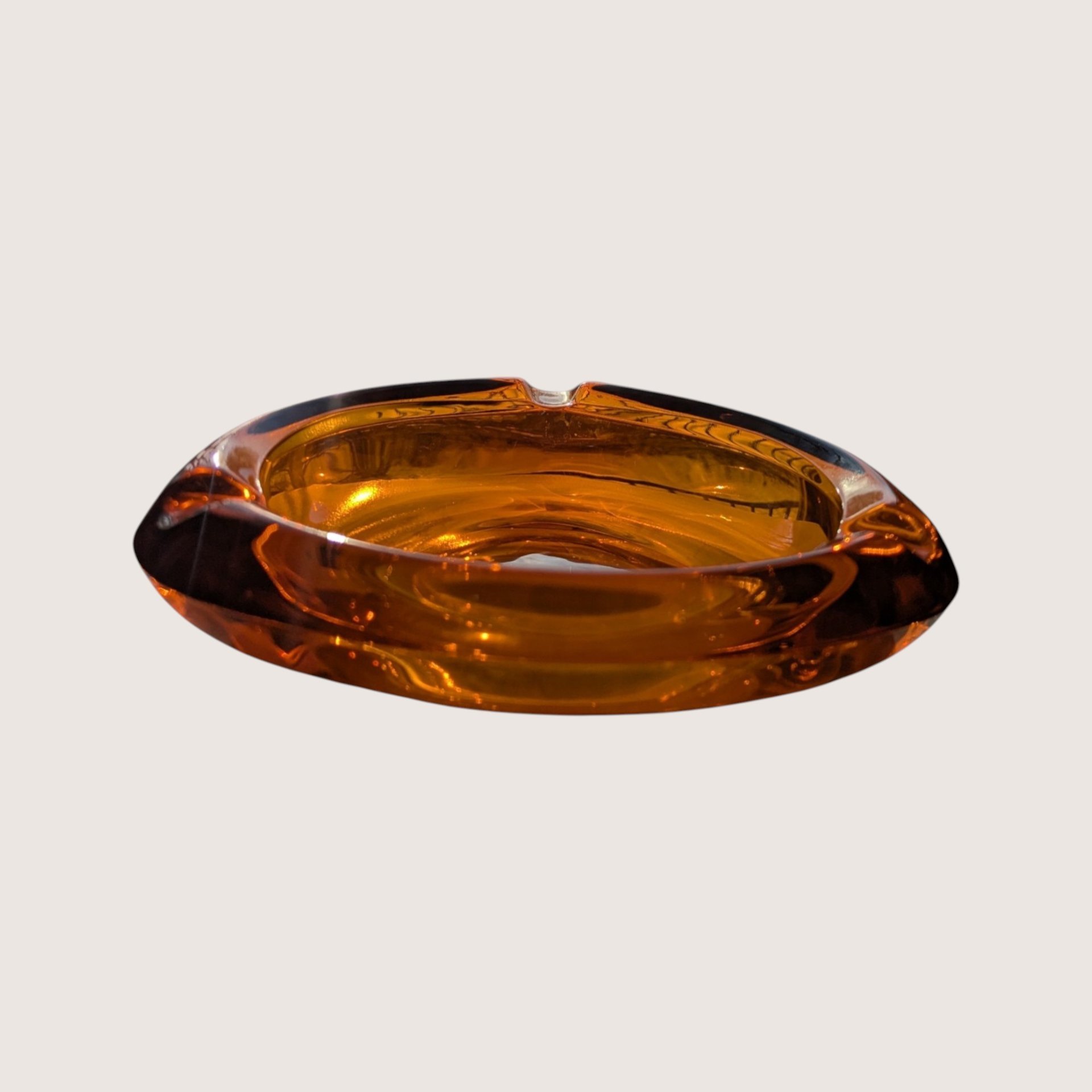 1960s Viking Glass Amber Orb Heavy Art Glass Ashtray
