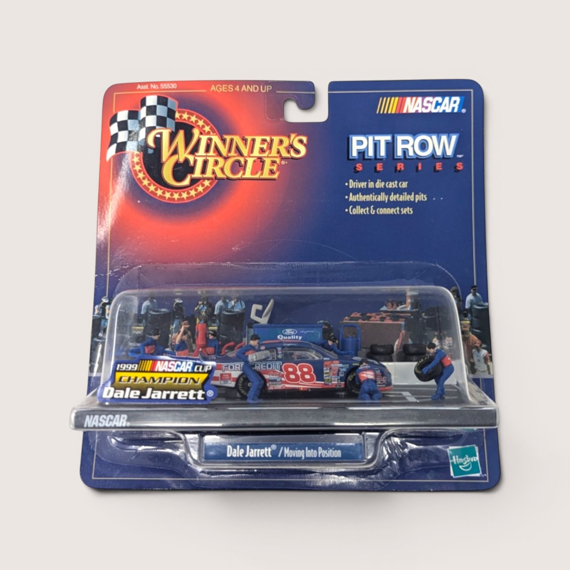 Vintage 1999 Winner's Circle Pit Row Series Dale Jarrett #88 Ford diecast pit scene sealed on original card packaging.