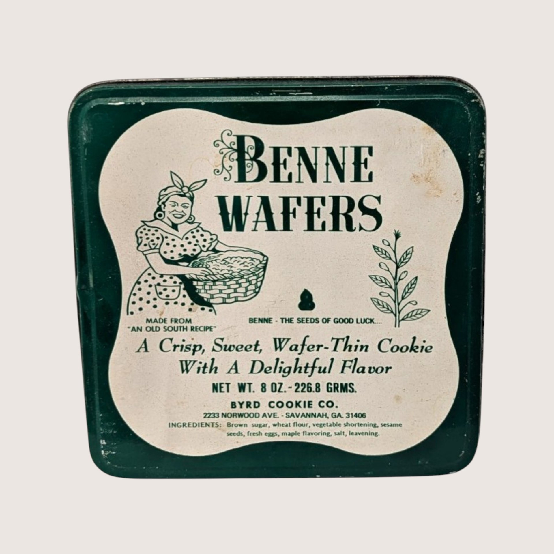 1970s Byrd Cookie Co Tins Benne Wafers Benne Bits Pair