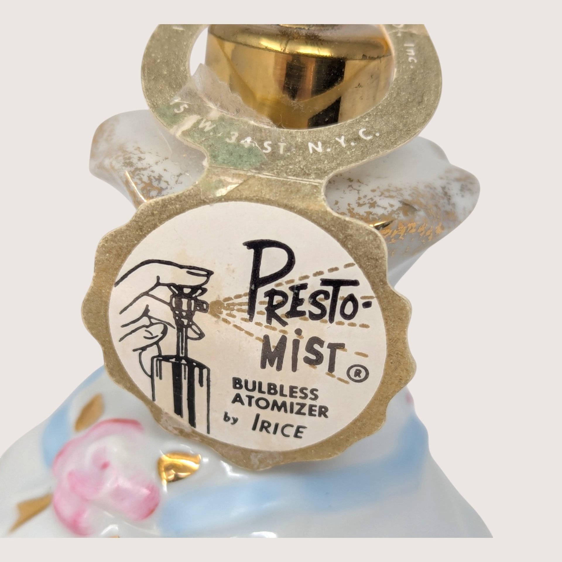 1950s Irice Presto Mist Porcelain Perfume Bottle Atomizer