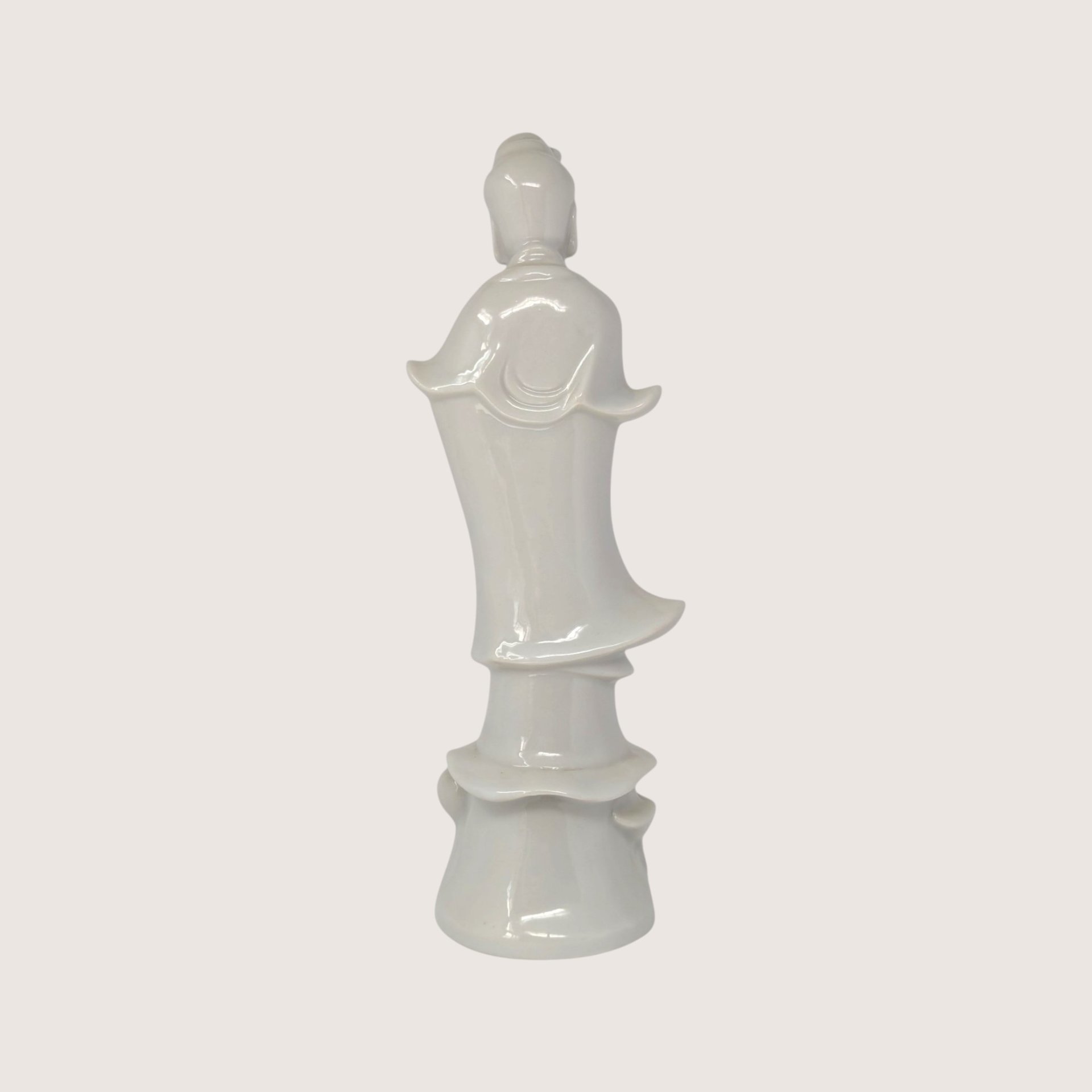 1970s Porcelain Guan Yin Statue Lotus Base Blanc De Chine Figurine