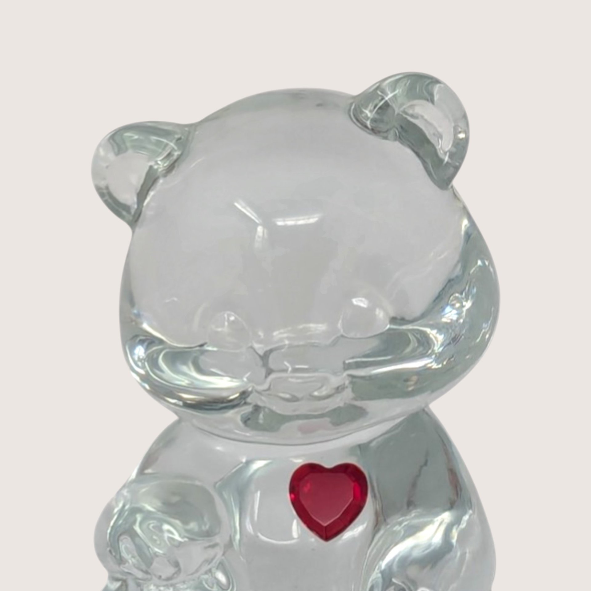 1990s Fenton Glass Birthstone Bear July Ruby Clear Glass Figurine