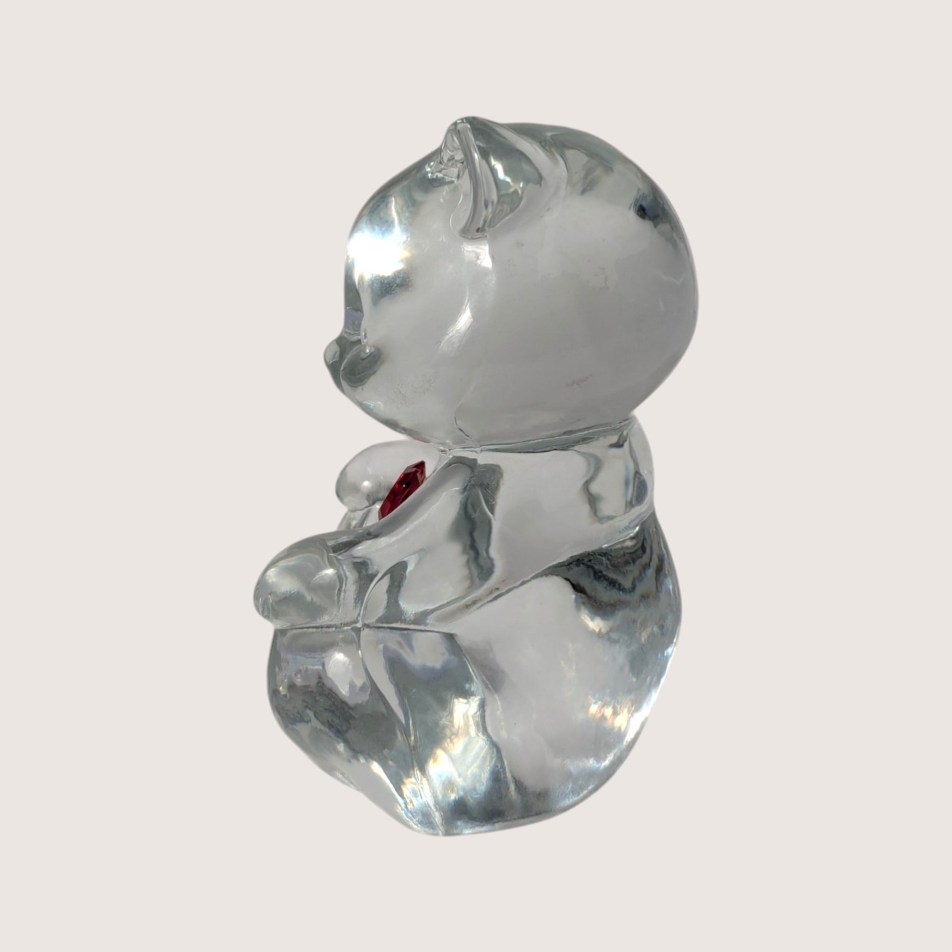 1990s Fenton Glass Birthstone Bear July Ruby Clear Glass Figurine