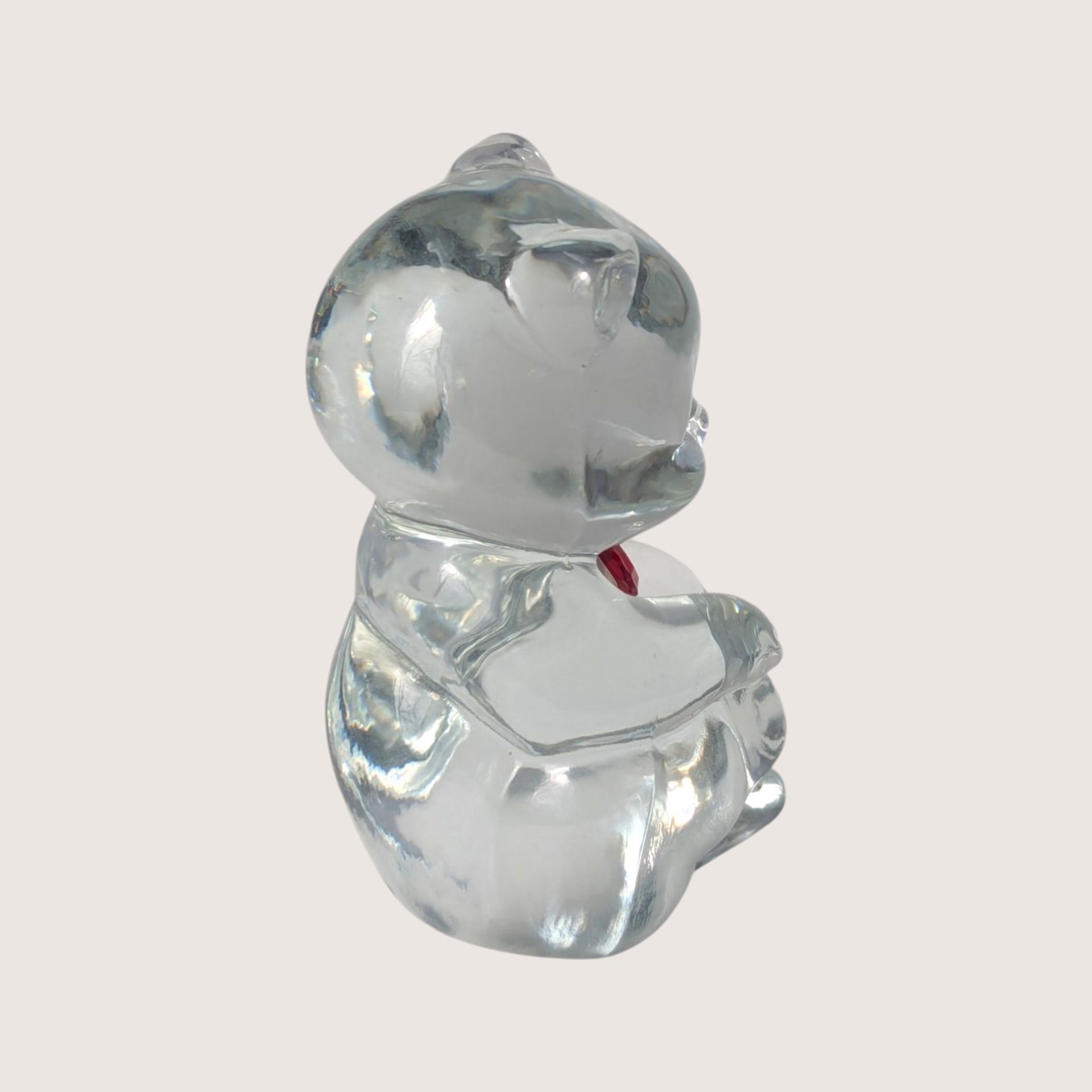1990s Fenton Glass Birthstone Bear July Ruby Clear Glass Figurine