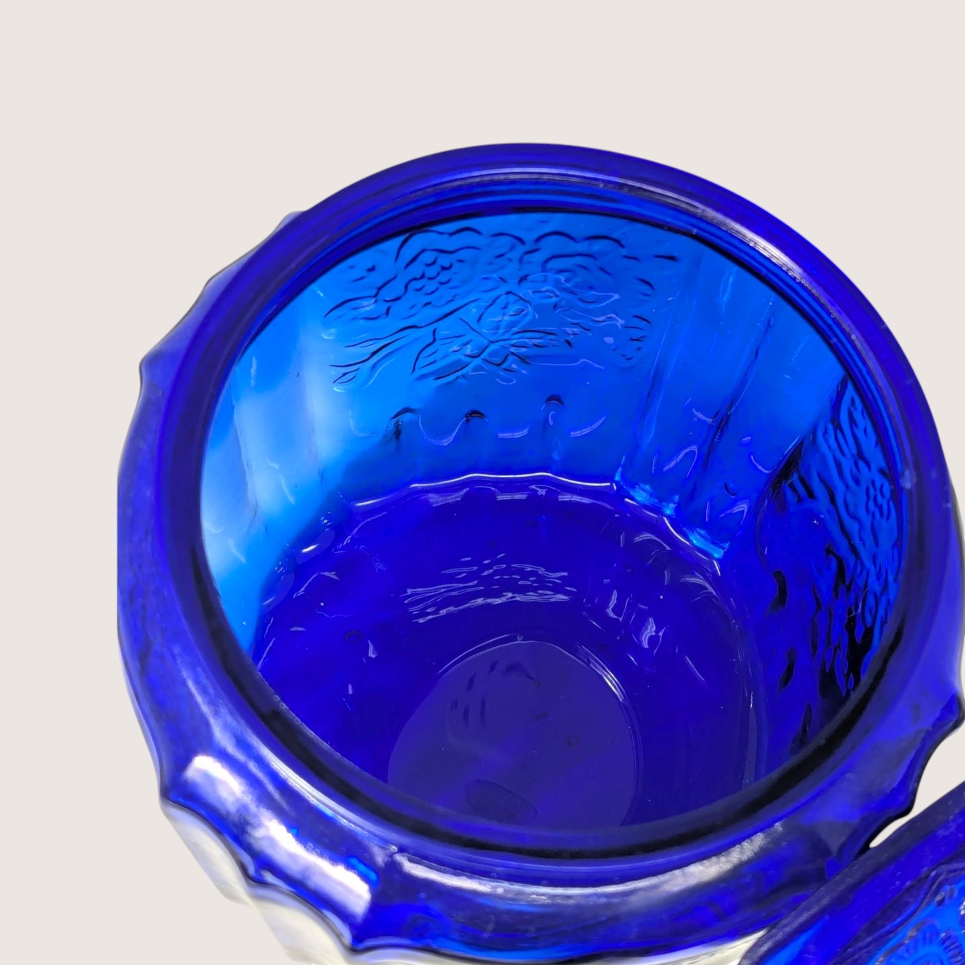 1980s Cobalt Blue Glass Cookie Jar