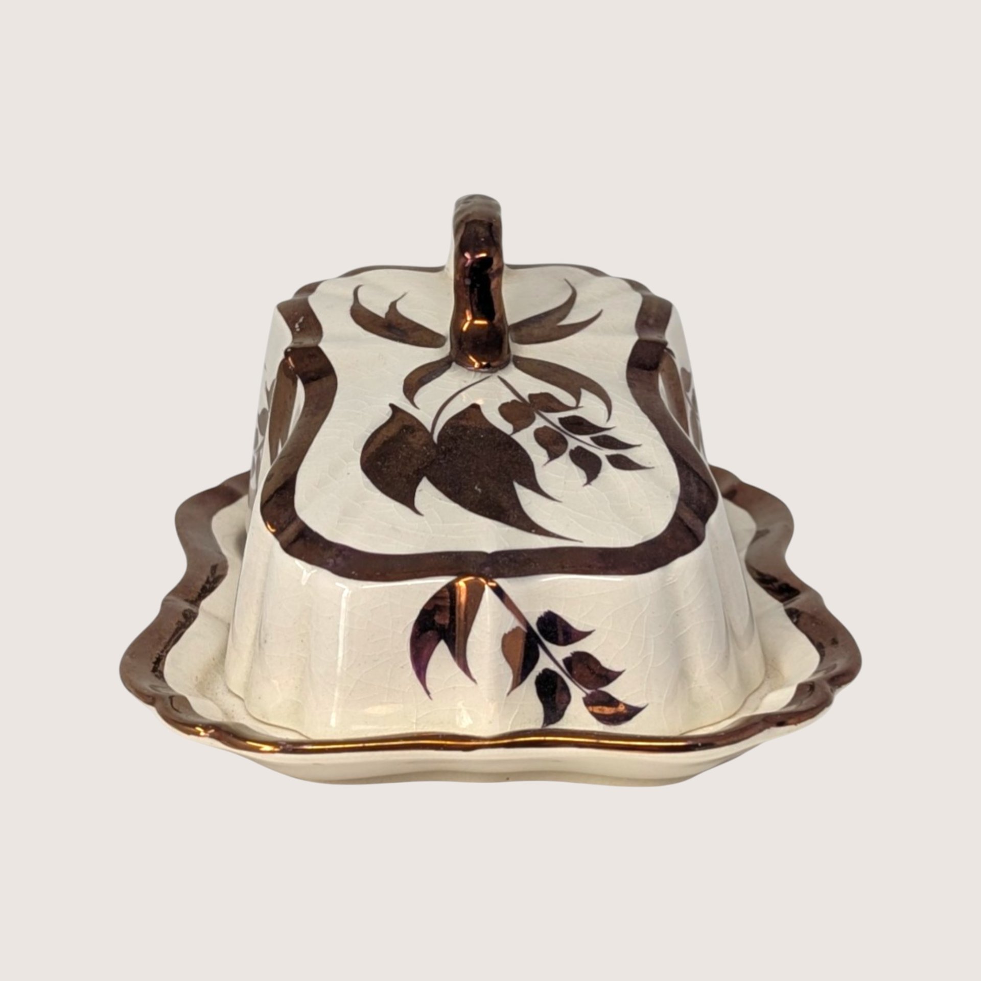 1950s Lancaster and Sandland Copper Lustre Butter Cheese Dish