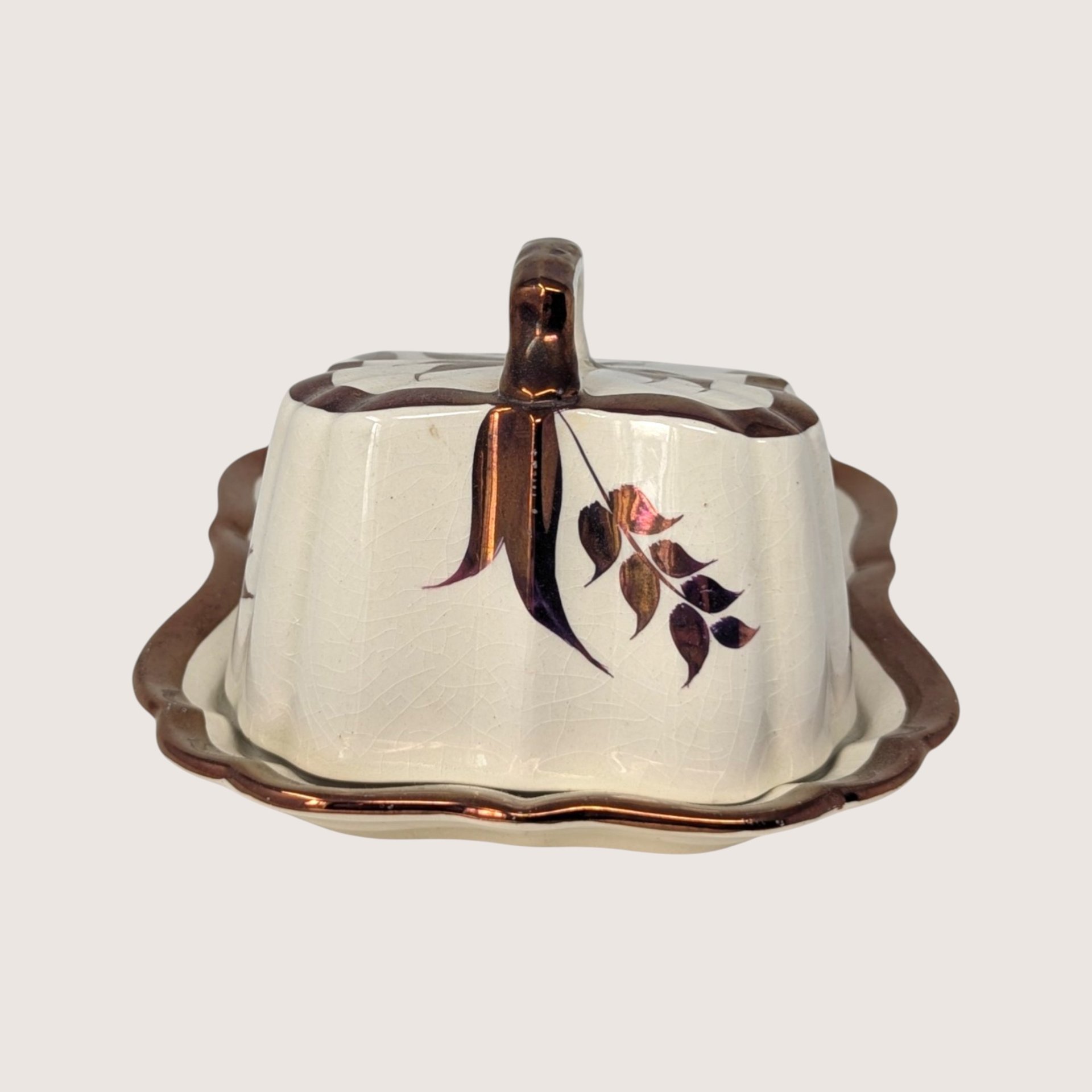 1950s Lancaster and Sandland Copper Lustre Butter Cheese Dish