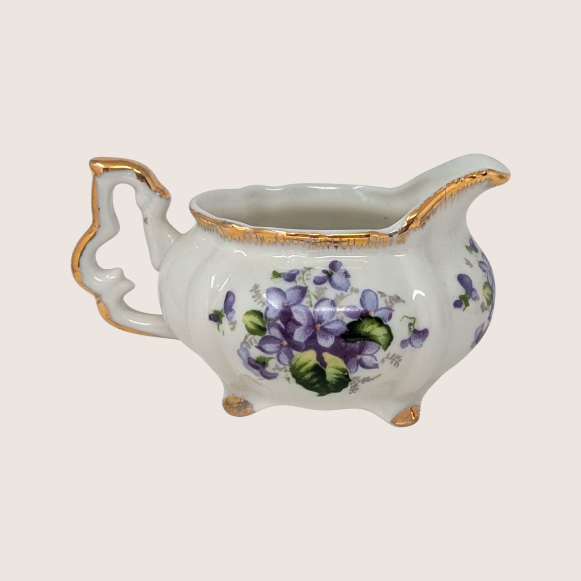 1950s Napco Porcelain Violet Cream and Sugar Set 