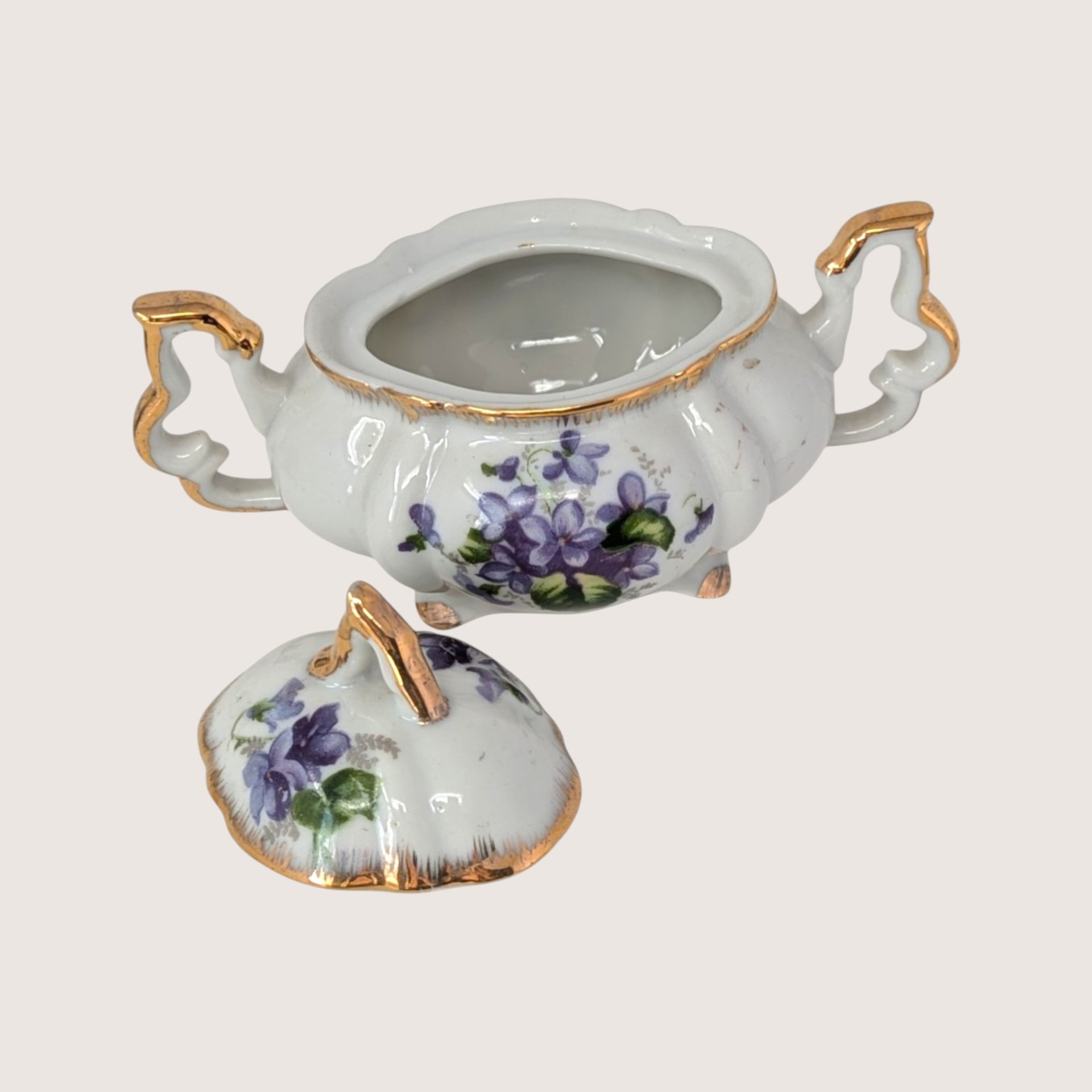 1950s Napco Porcelain Violet Cream and Sugar Set 
