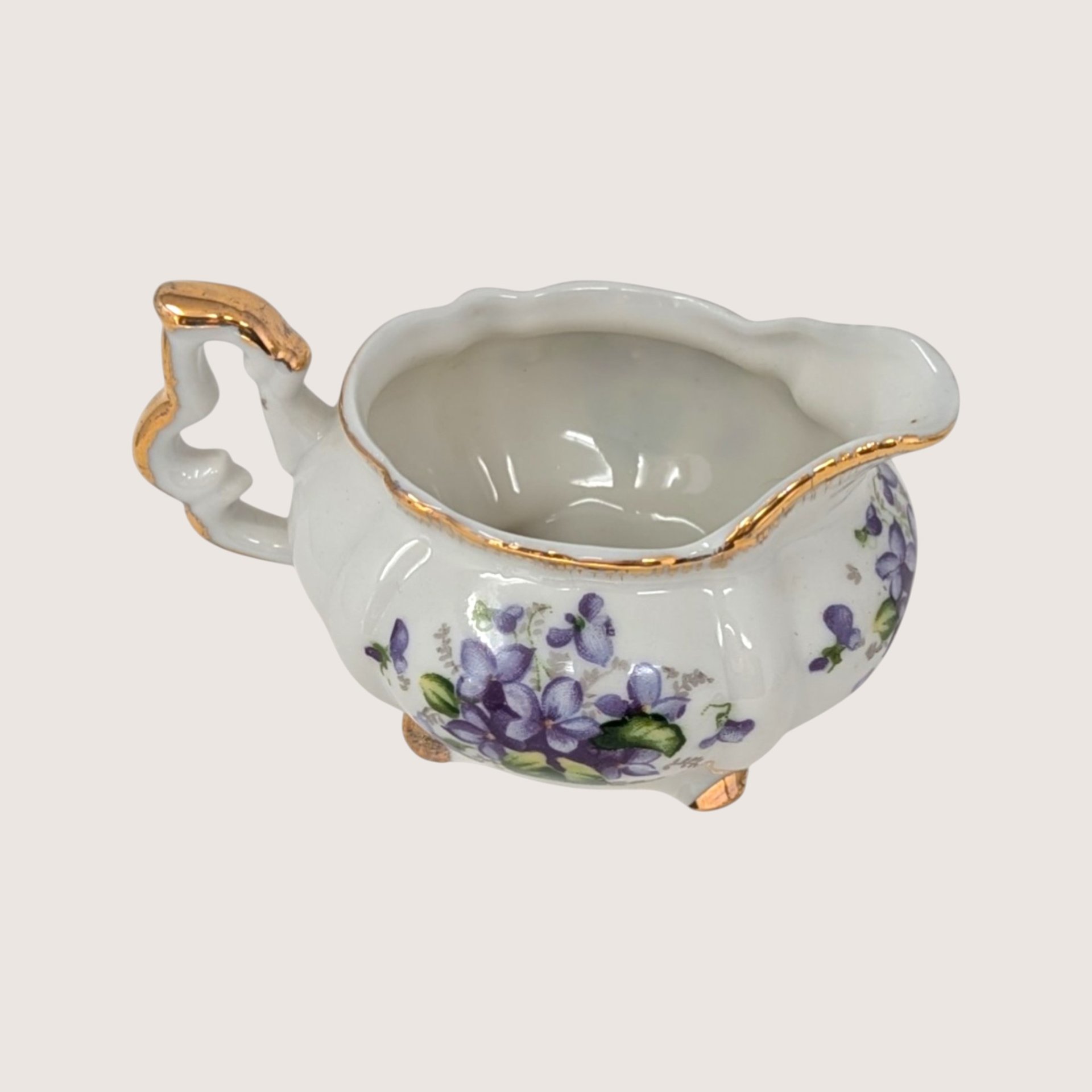 1950s Napco Porcelain Violet Cream and Sugar Set 