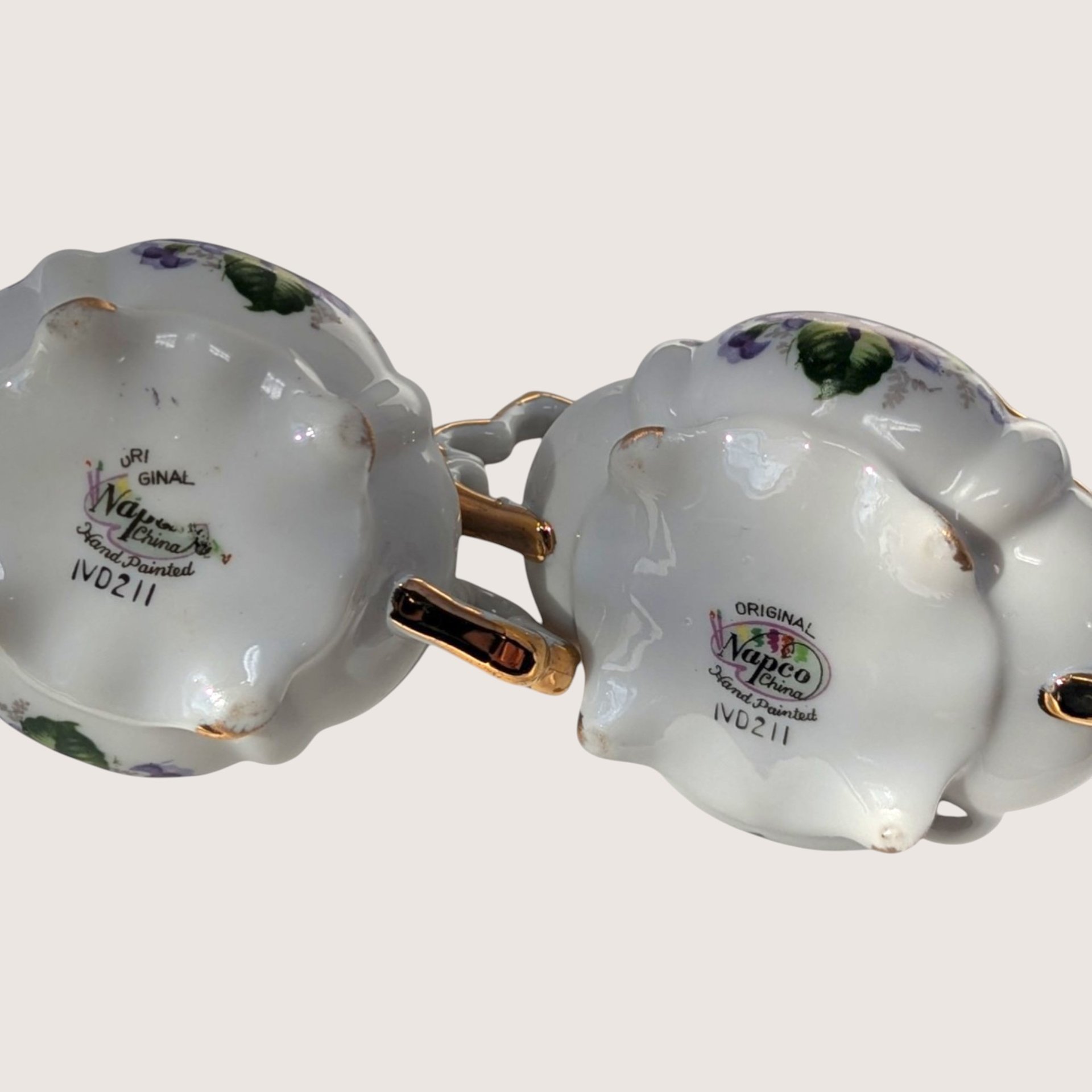 1950s Napco Porcelain Violet Cream and Sugar Set 