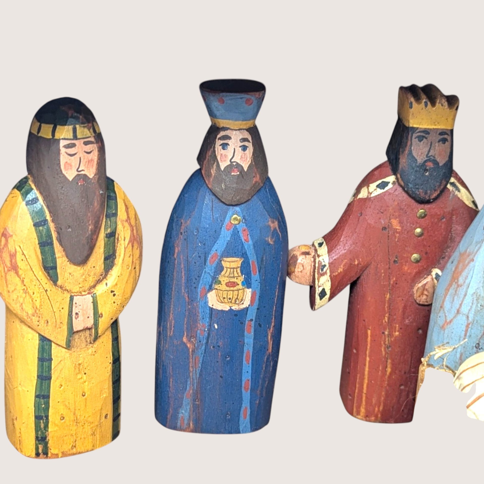 Vintage Handmade Wooden Nativity Folk Art Christmas Set