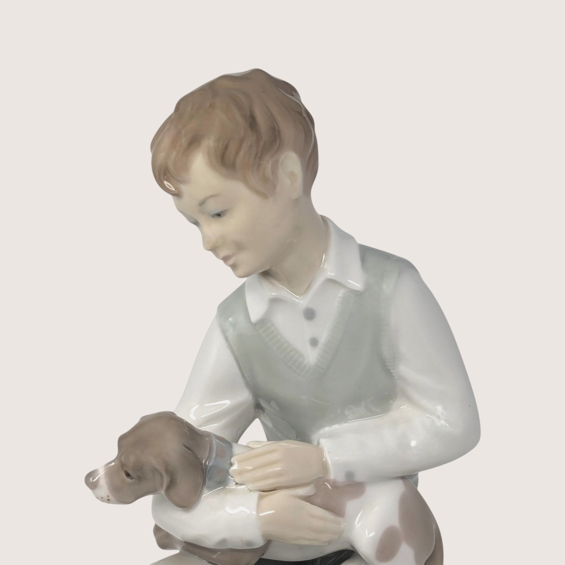 Vintage Zaphir Porcelain Boy Petting Puppy Figurine