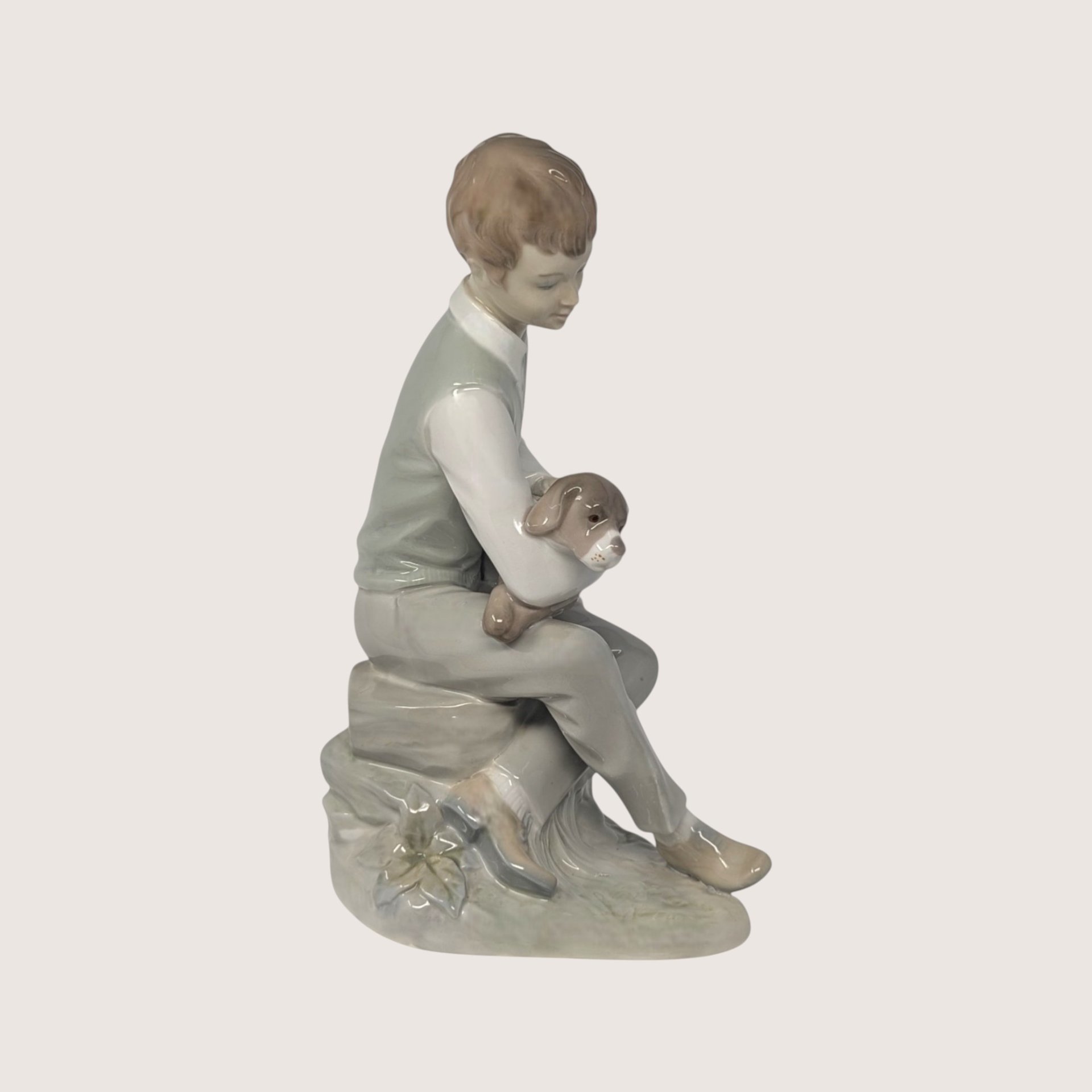 Vintage Zaphir Porcelain Boy Petting Puppy Figurine