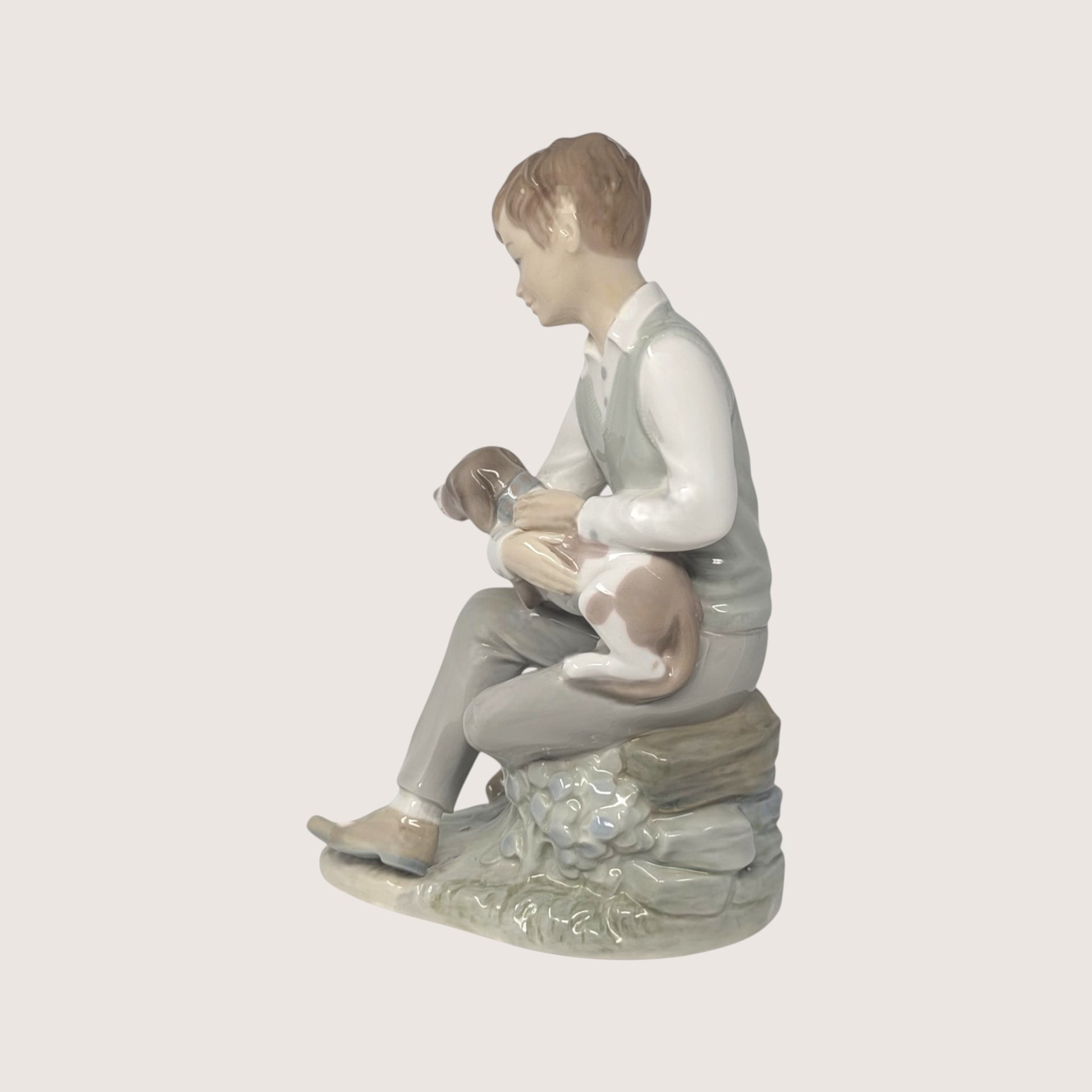 Vintage Zaphir Porcelain Boy Petting Puppy Figurine