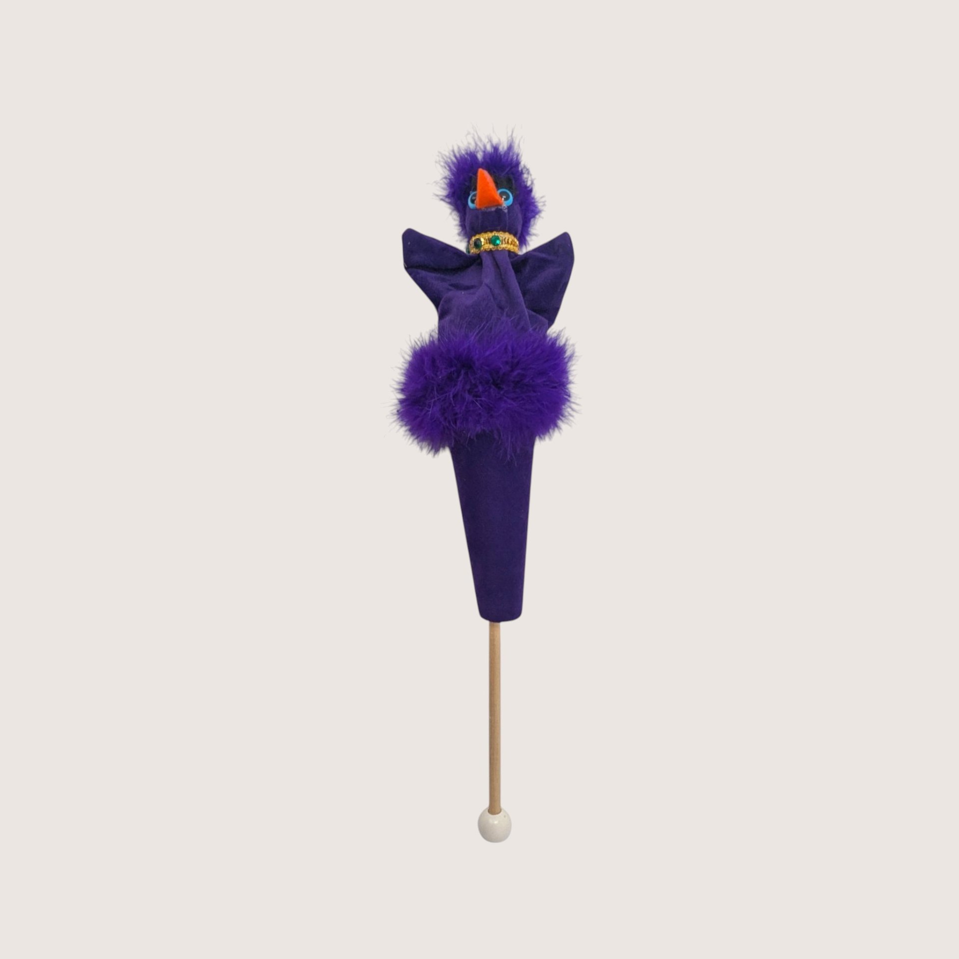 1970s Handmade Felt Bird Stick Puppet Vintage Folk Art