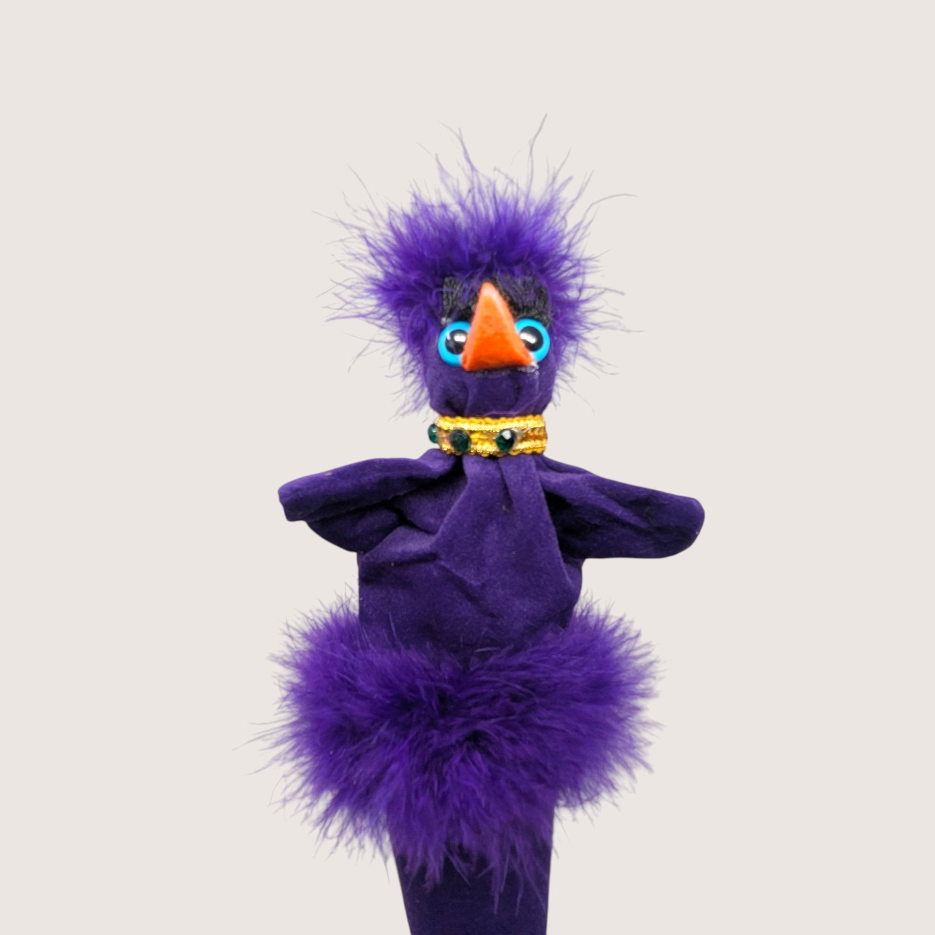 1970s Handmade Felt Bird Stick Puppet Vintage Folk Art