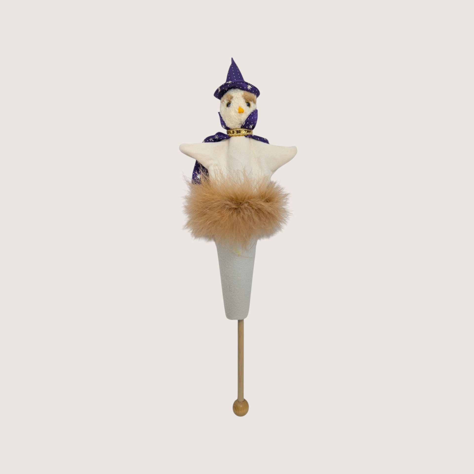 1970s Handmade Felt Wizard Bird Stick Puppet Folk Art