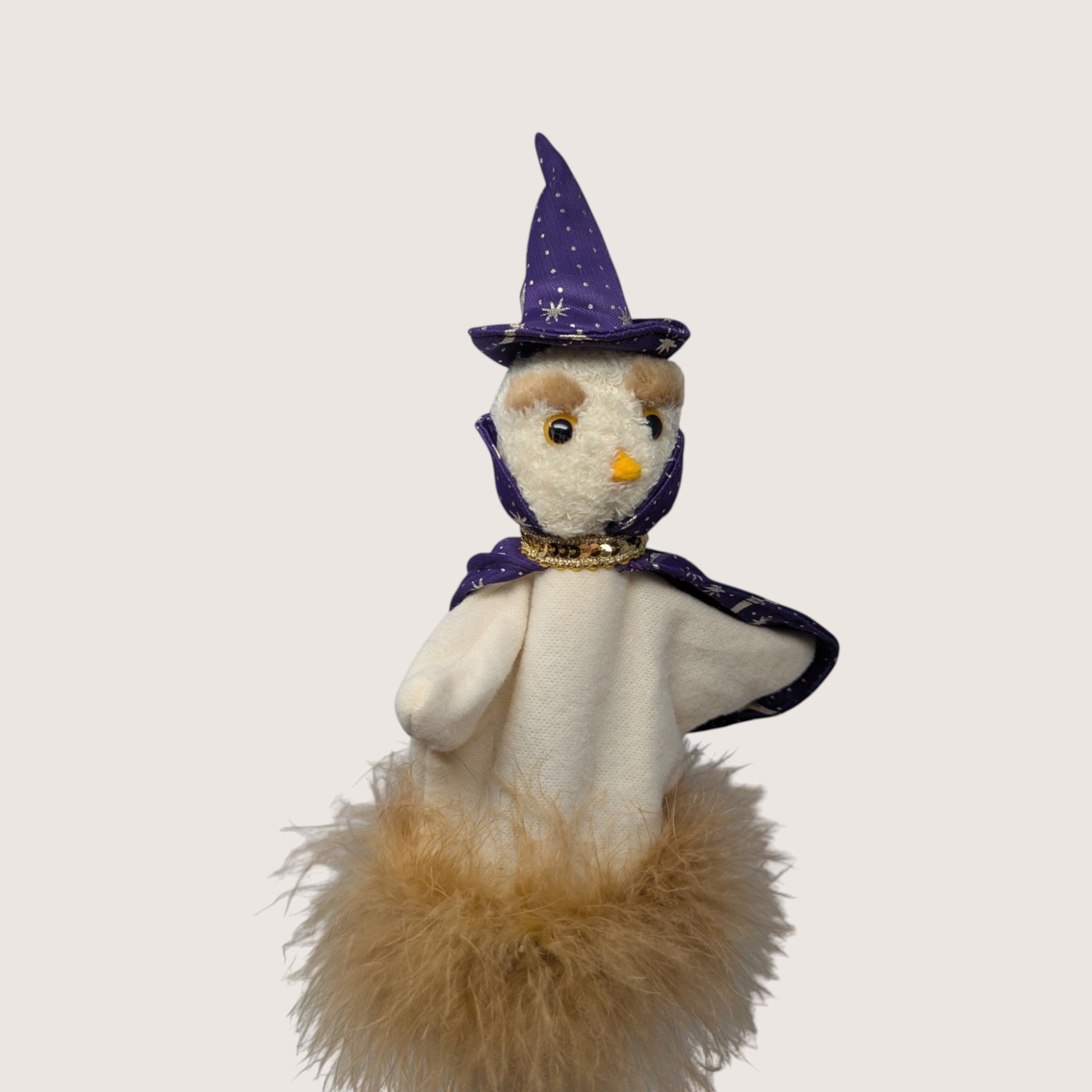 1970s Handmade Felt Wizard Bird Stick Puppet Folk Art